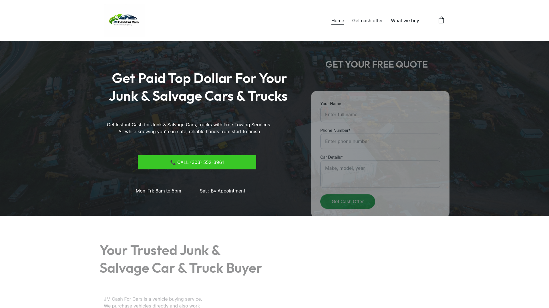 website screenshot of https://jmcashforcars.com/