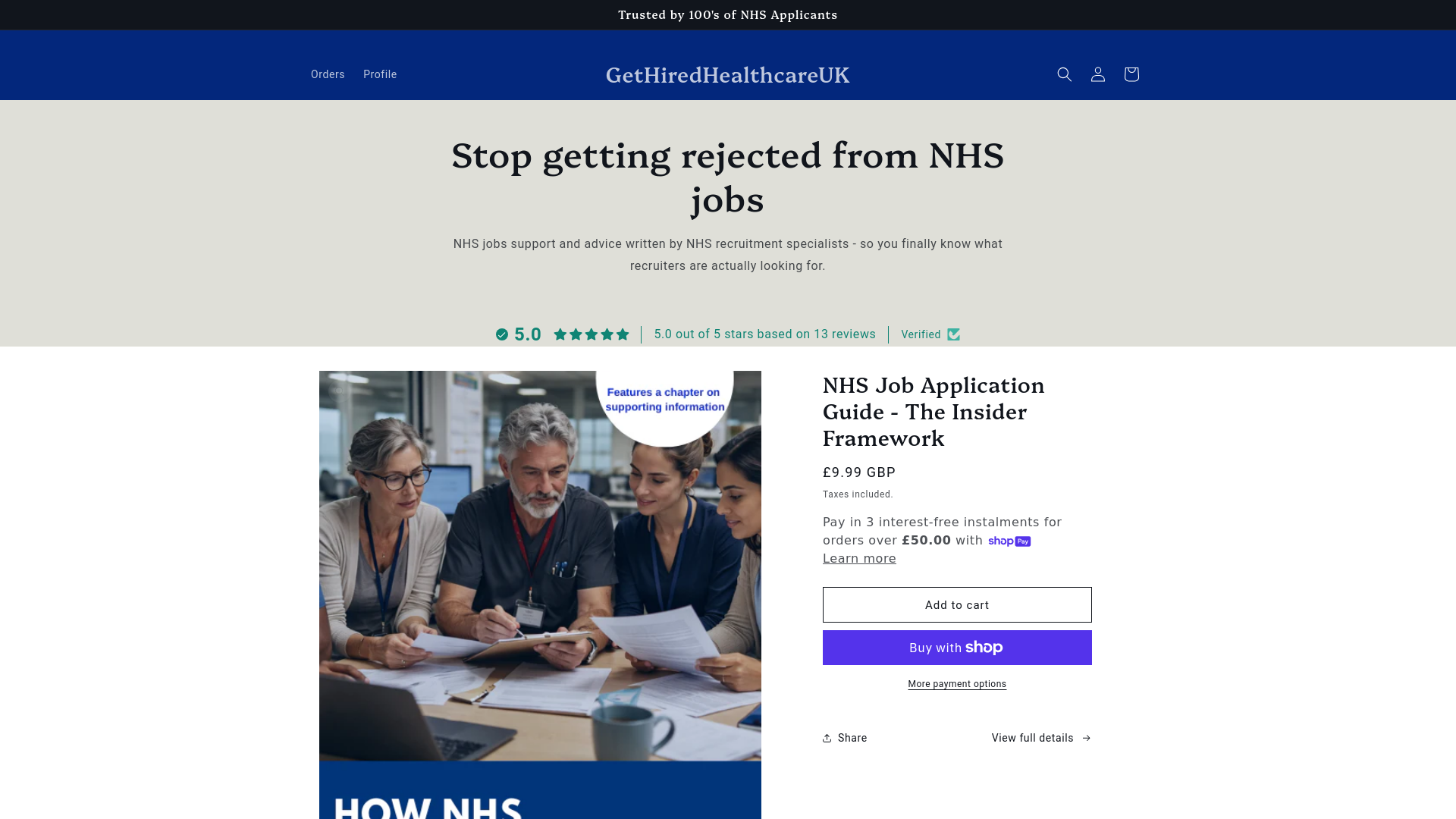 website screenshot of https://gethiredhealth.co.uk