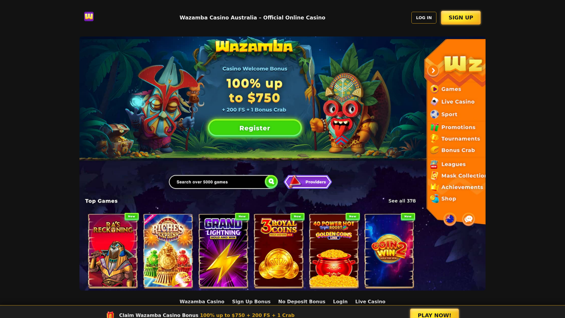 website screenshot of https://au-wazambascasino-com.pages.dev/