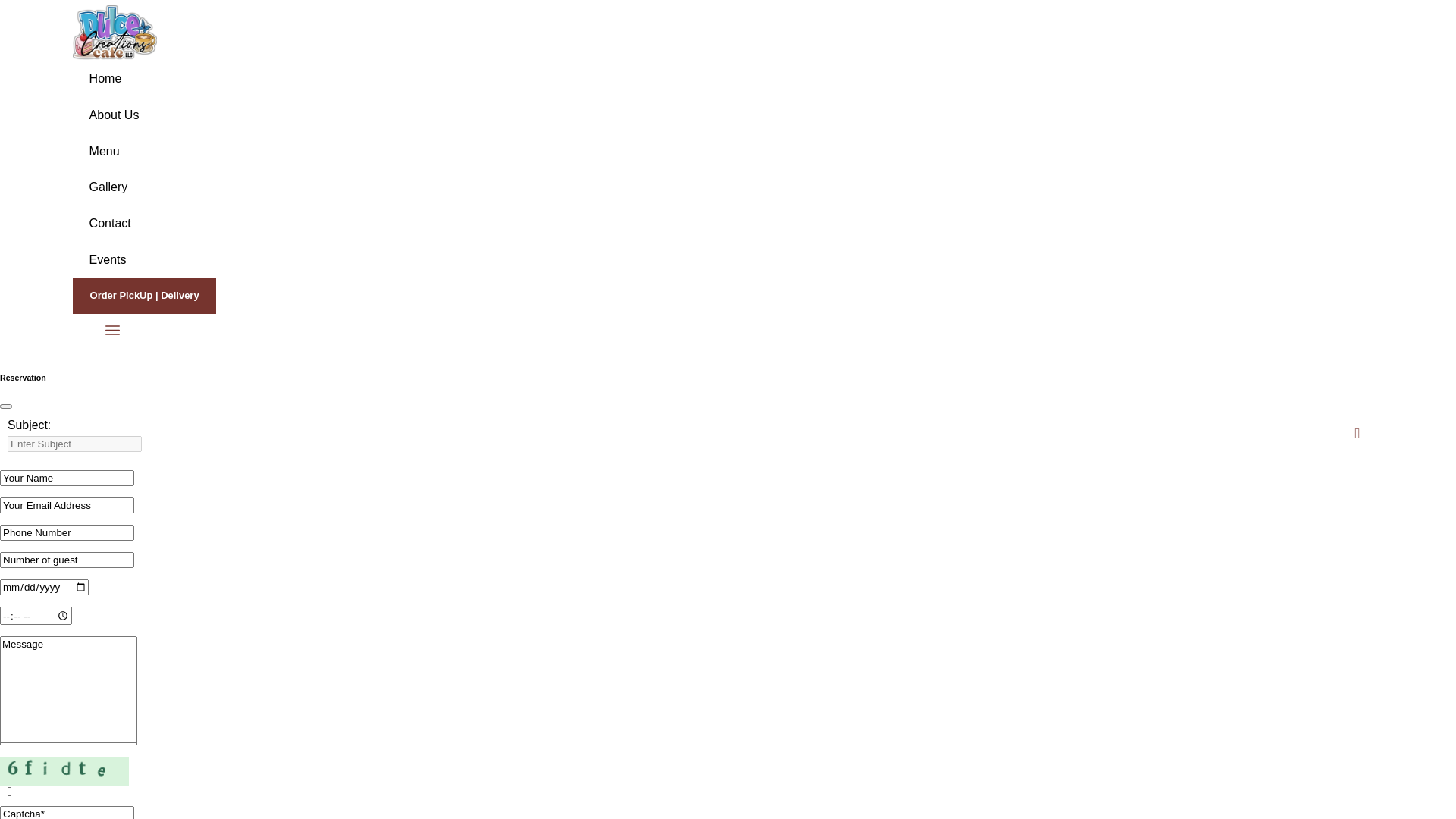 website screenshot of https://dulcecreationscafe.com