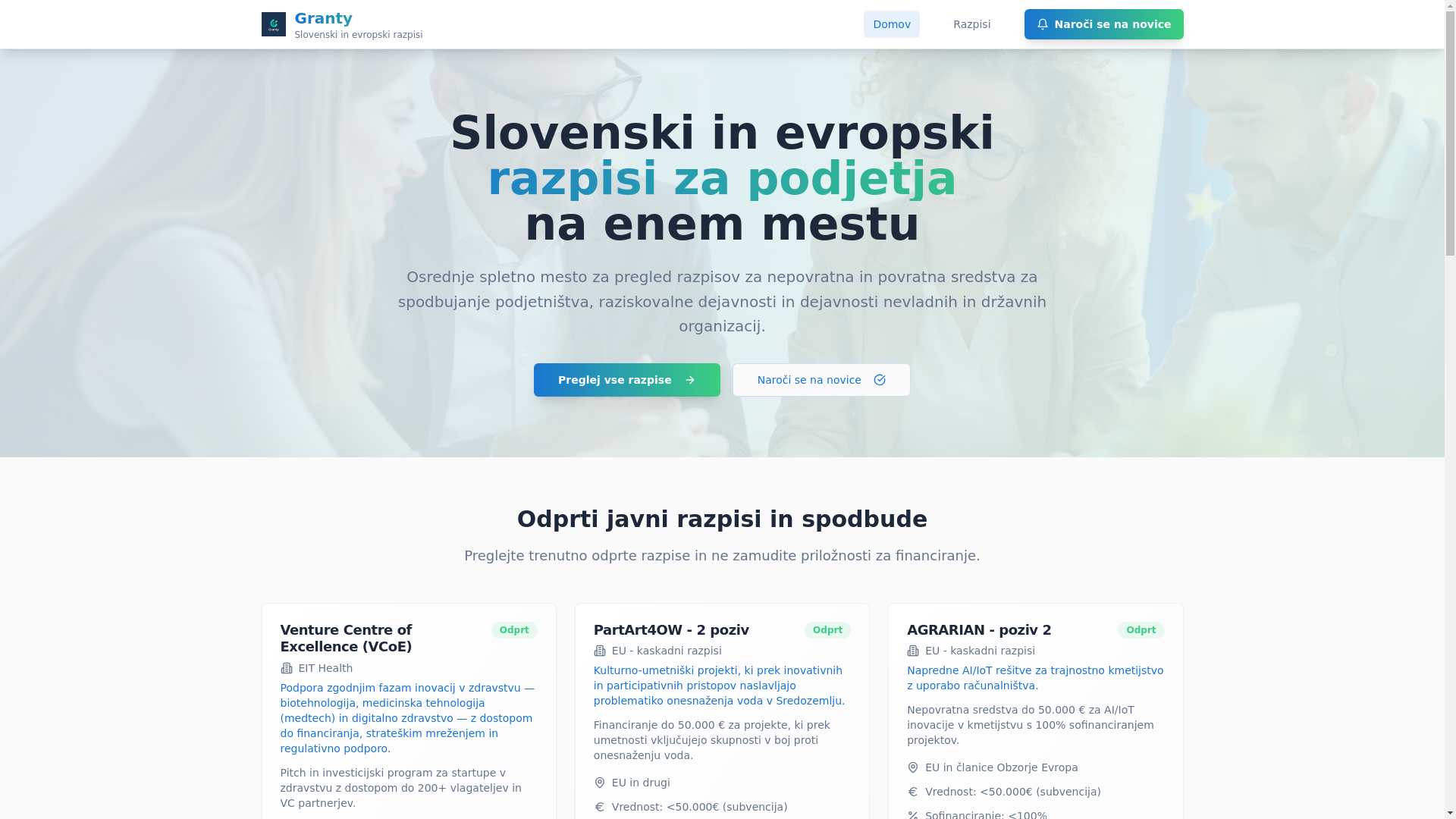 website screenshot of https://granty.si/