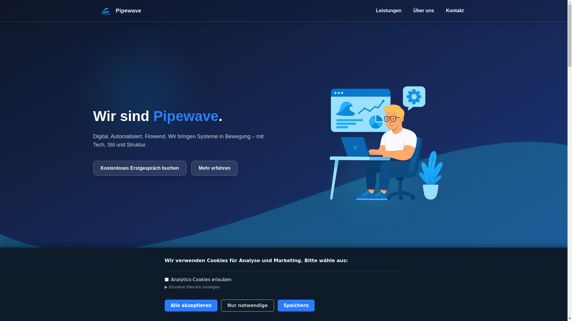 website screenshot of https://pipewave.de/