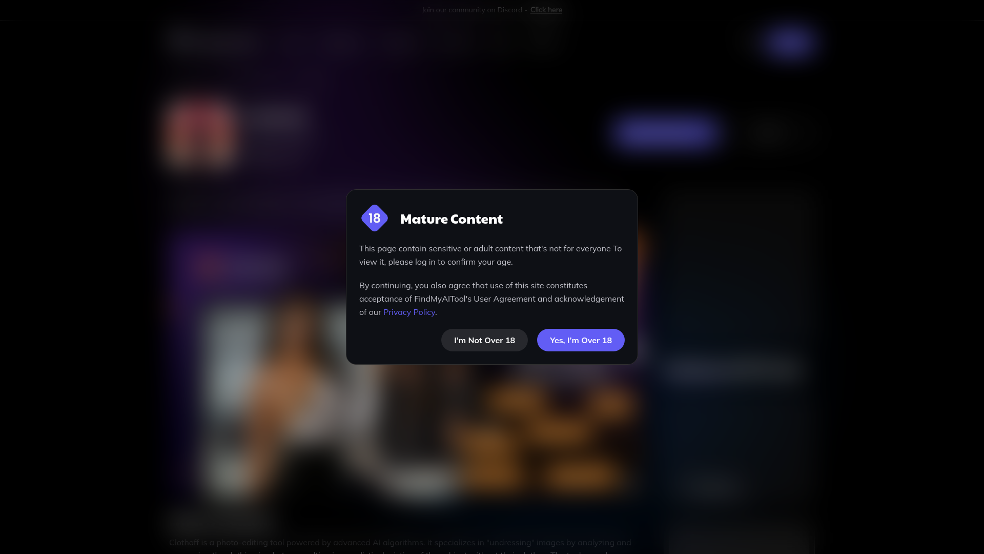 website screenshot of https://findmyaitool.com/tool/clothoff-io