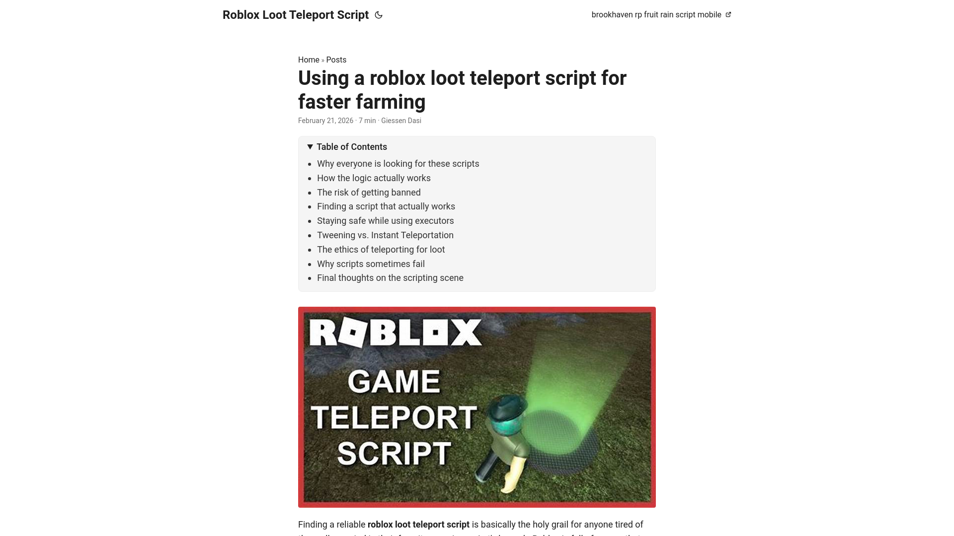 website screenshot of https://roblox-loot-teleport-script.pages.dev/