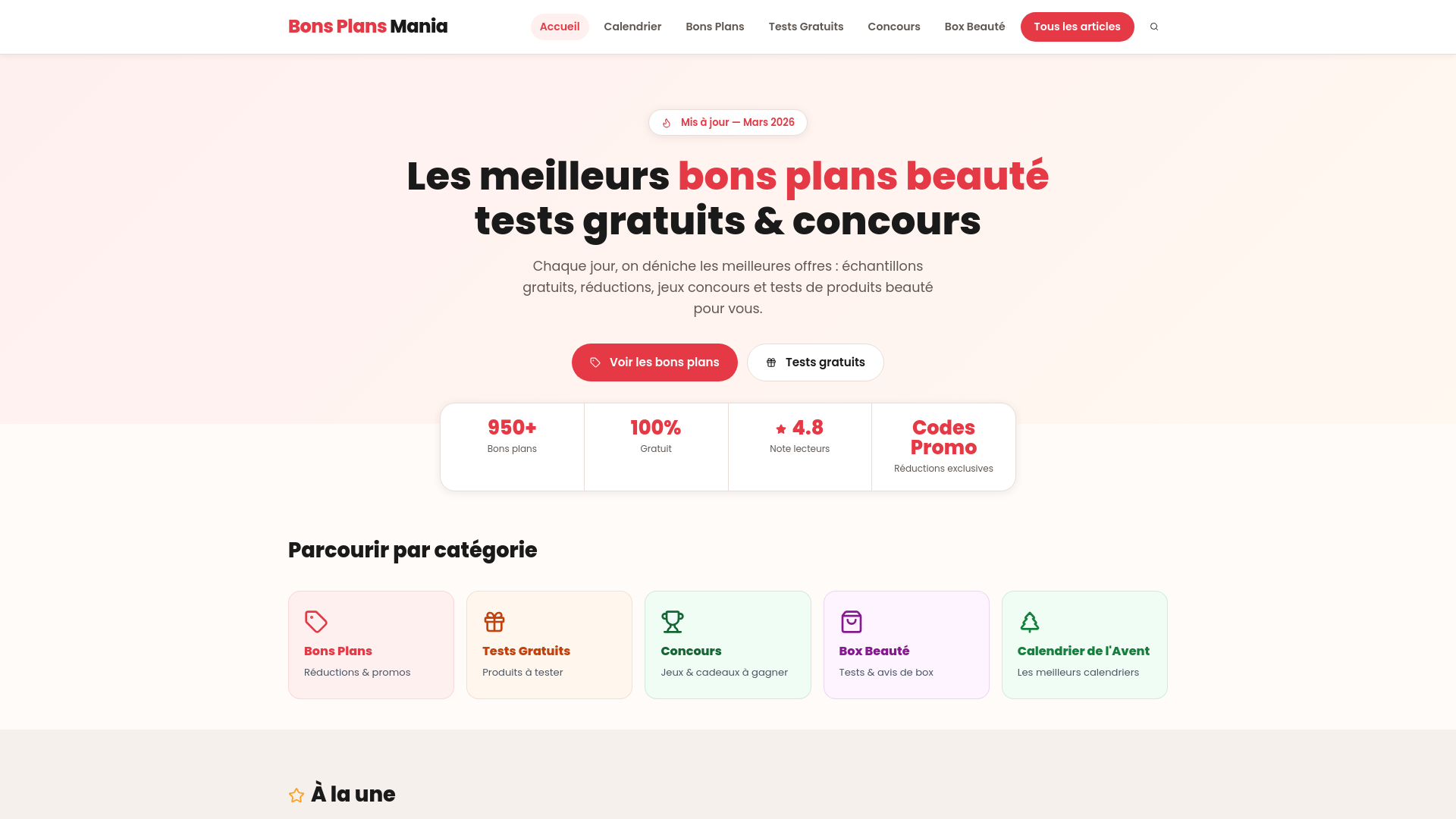 website screenshot of https://bonsplansmania.pages.dev/