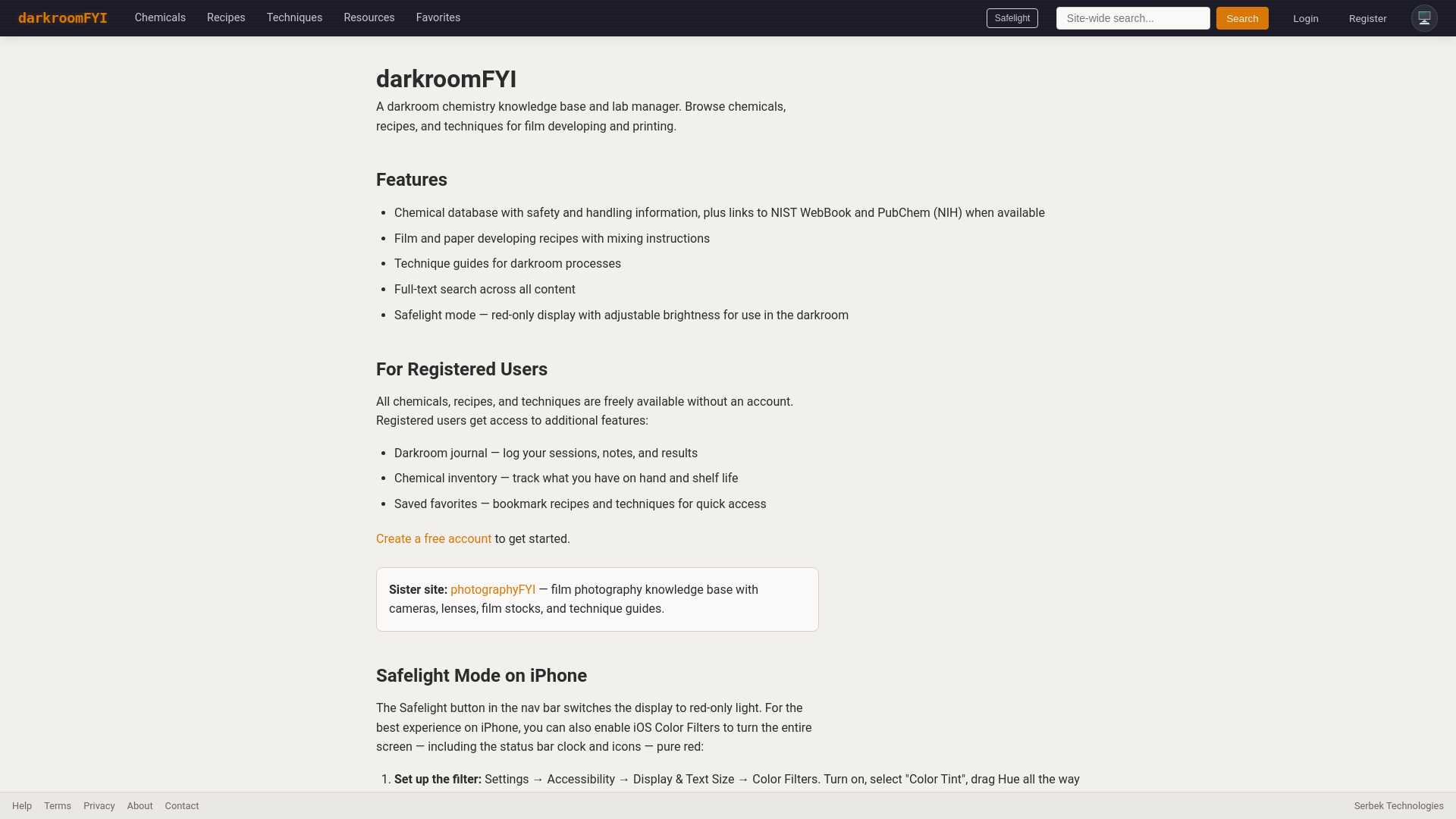 website screenshot of https://darkroomfyi.com/