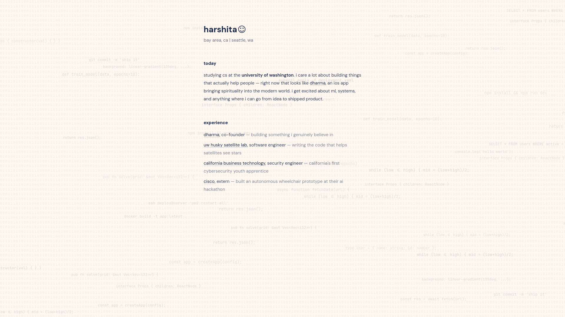 website screenshot of https://harshita.dev/
