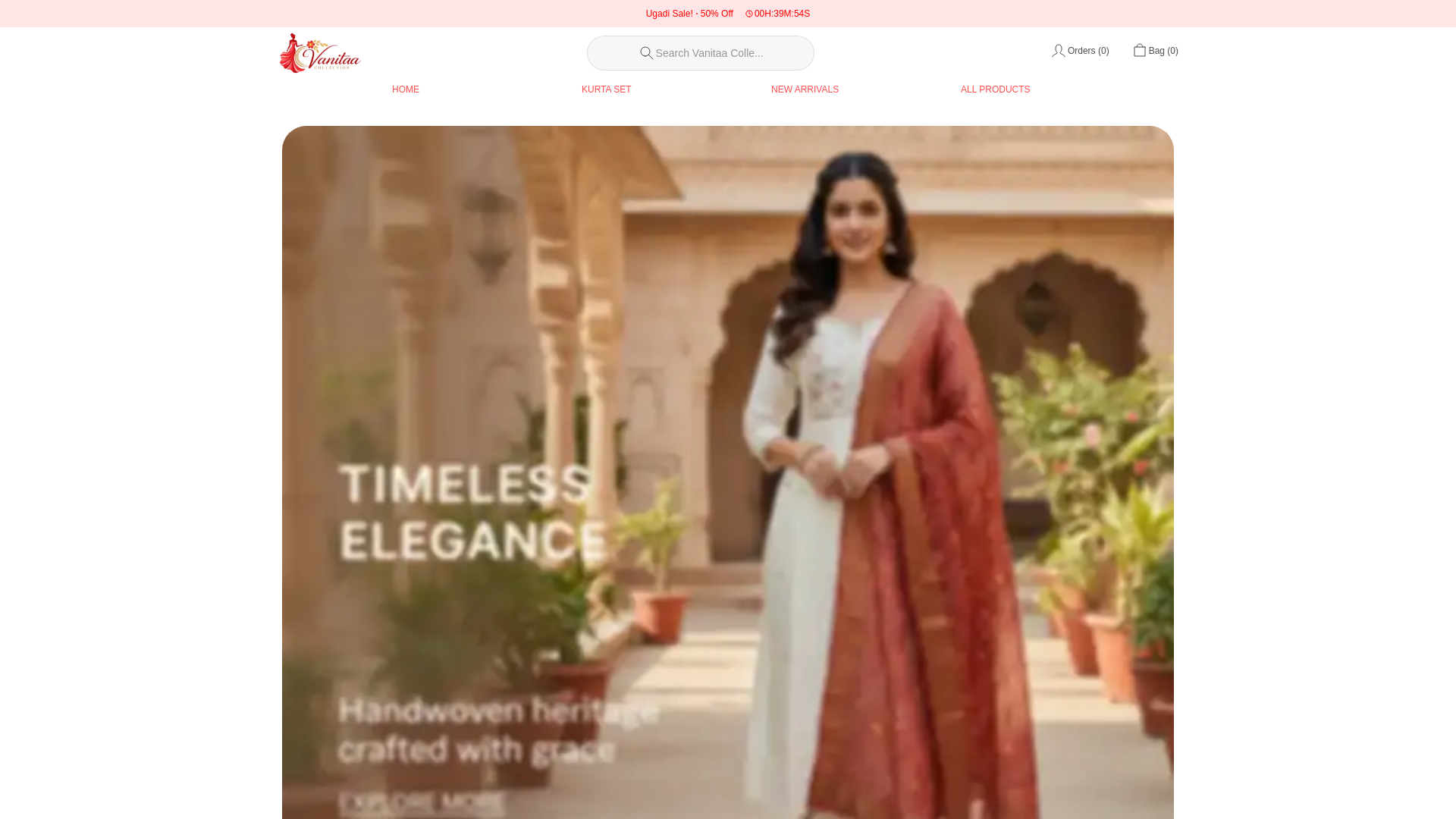 website screenshot of https://vanitaacollection.in