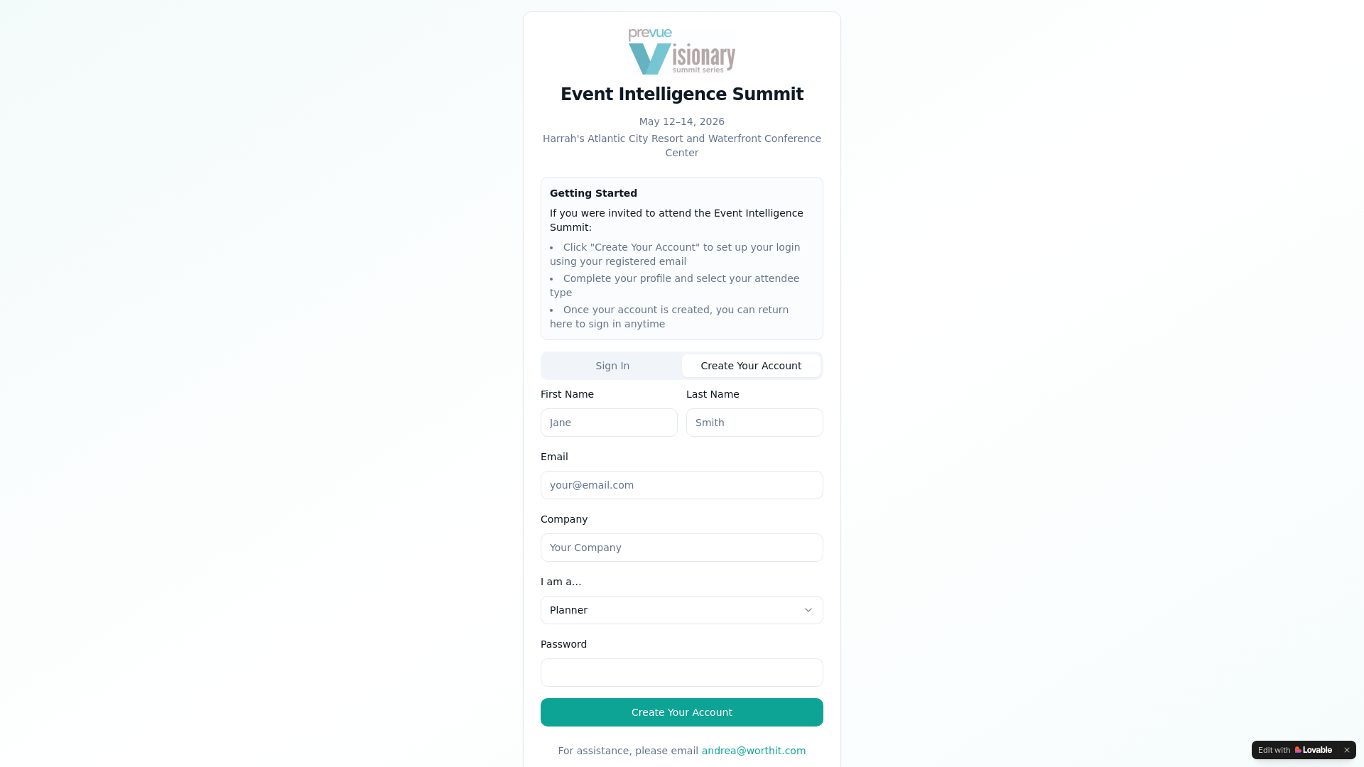 website screenshot of https://prevuesummits.app/
