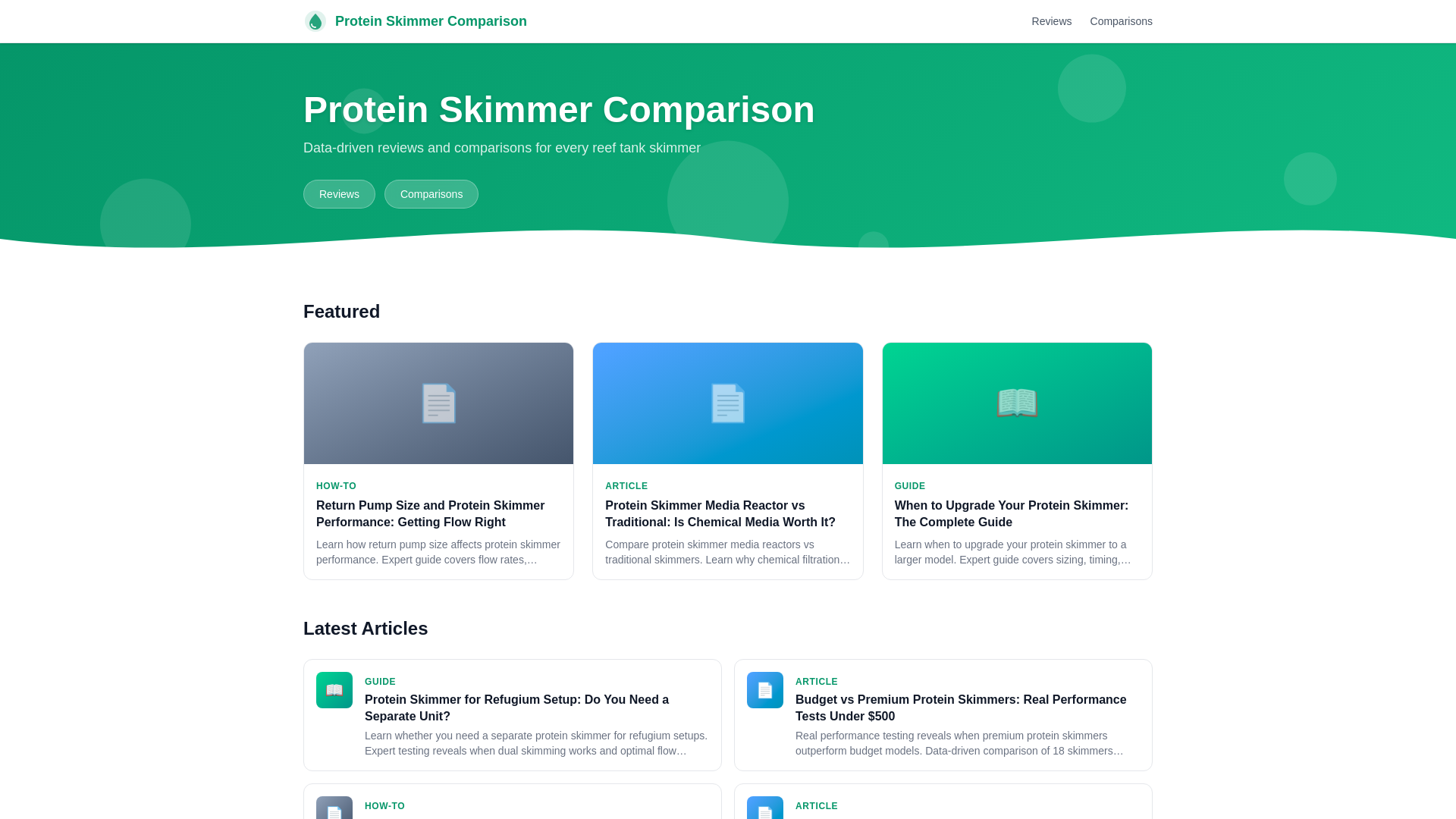 website screenshot of https://proteinskimmercompare.com