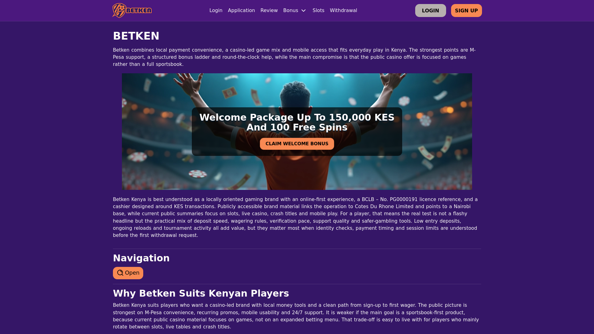 website screenshot of https://betken.co.ke