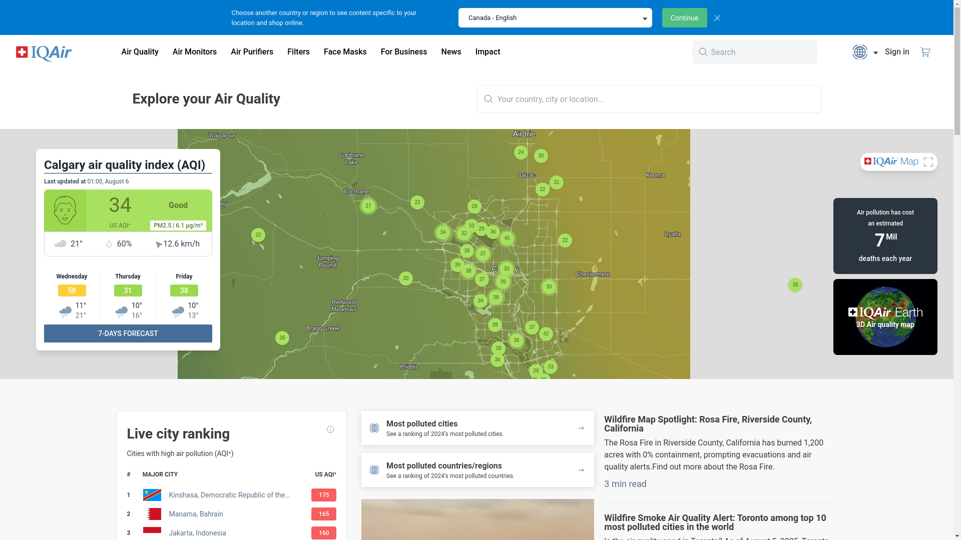 website screenshot of https://airvisual.com