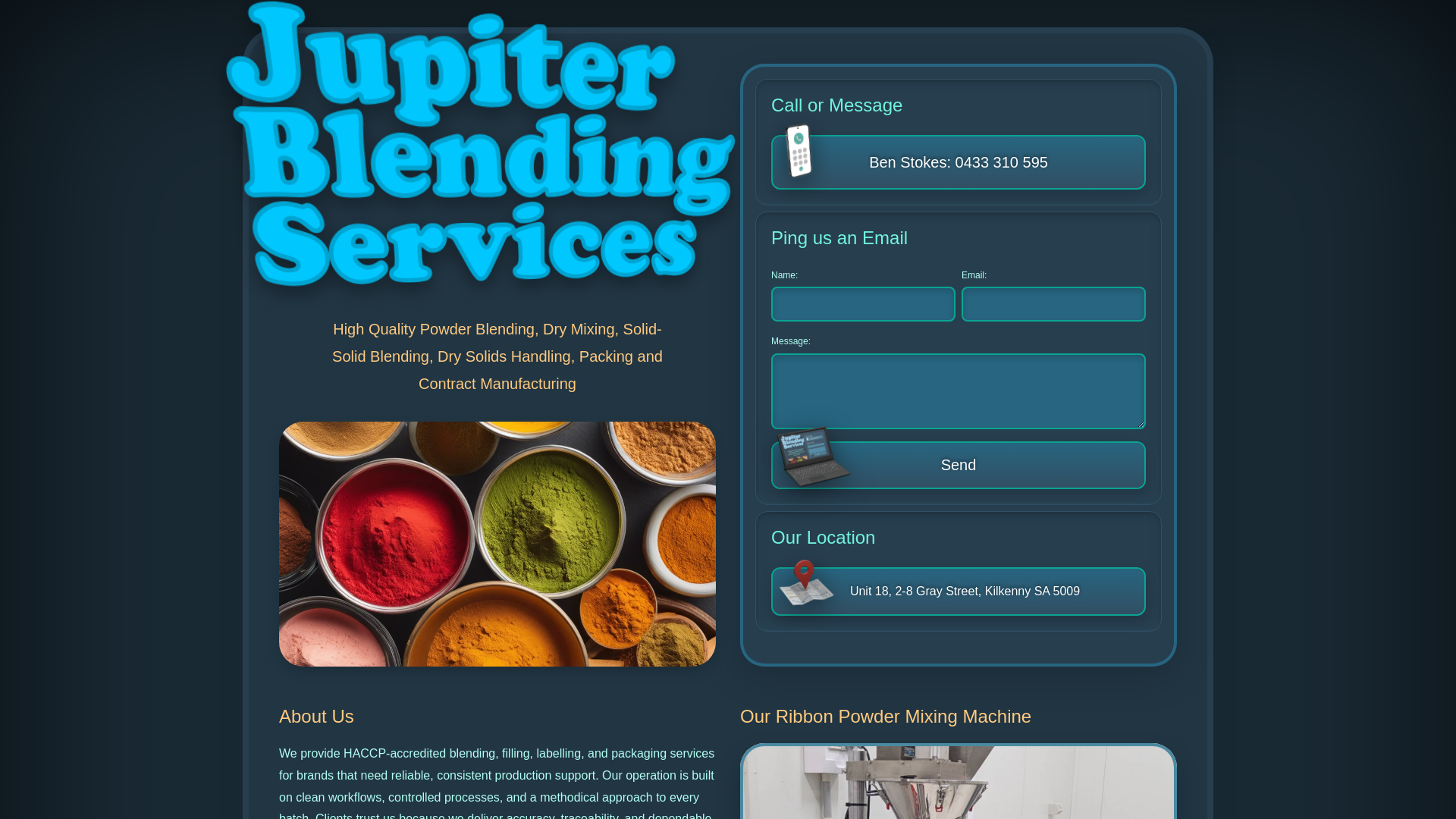 website screenshot of https://jupiterblendingservices-5sr0h.sevalla.page