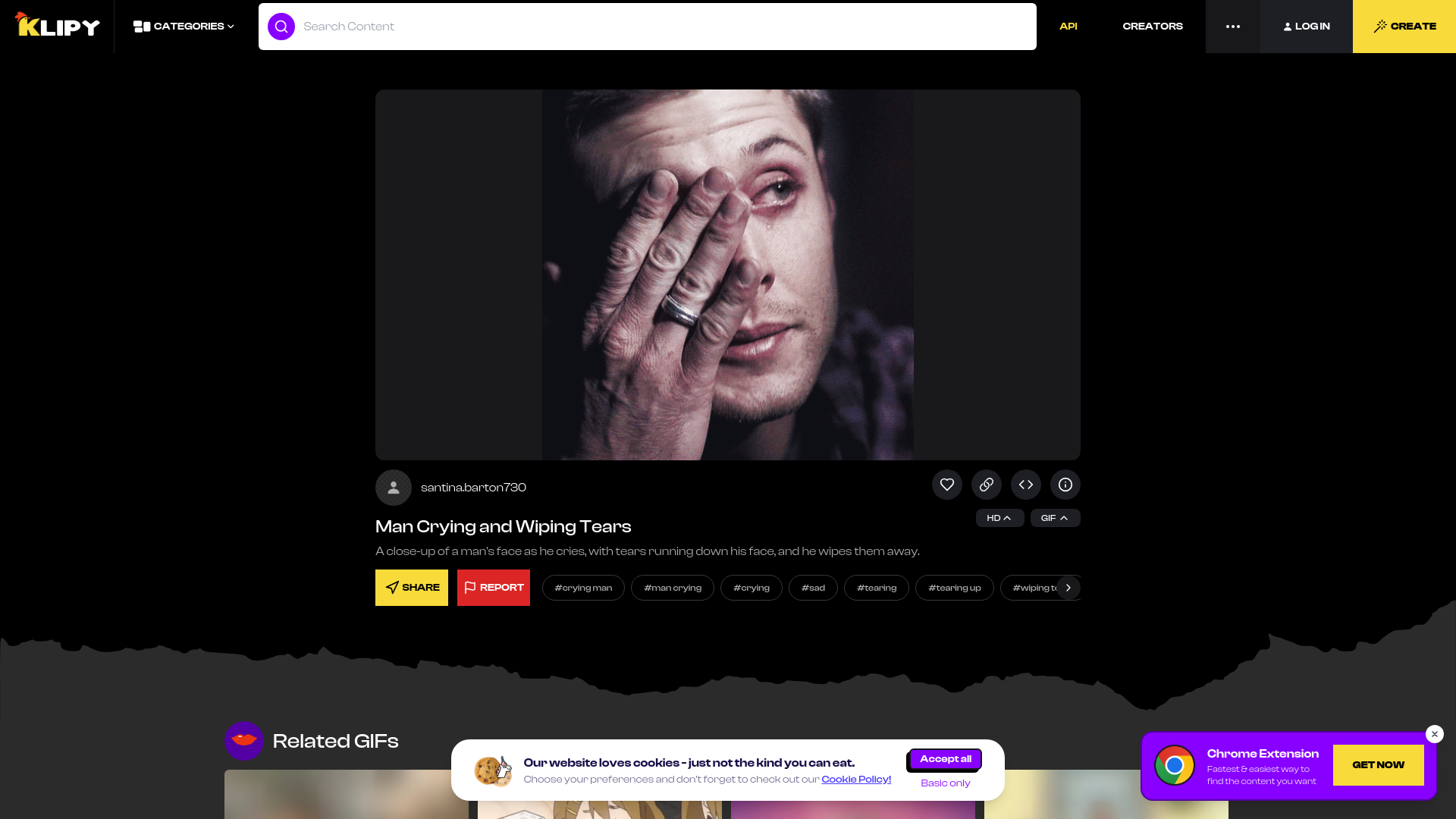 website screenshot of https://klipy.com/gifs/crying-man-man-crying