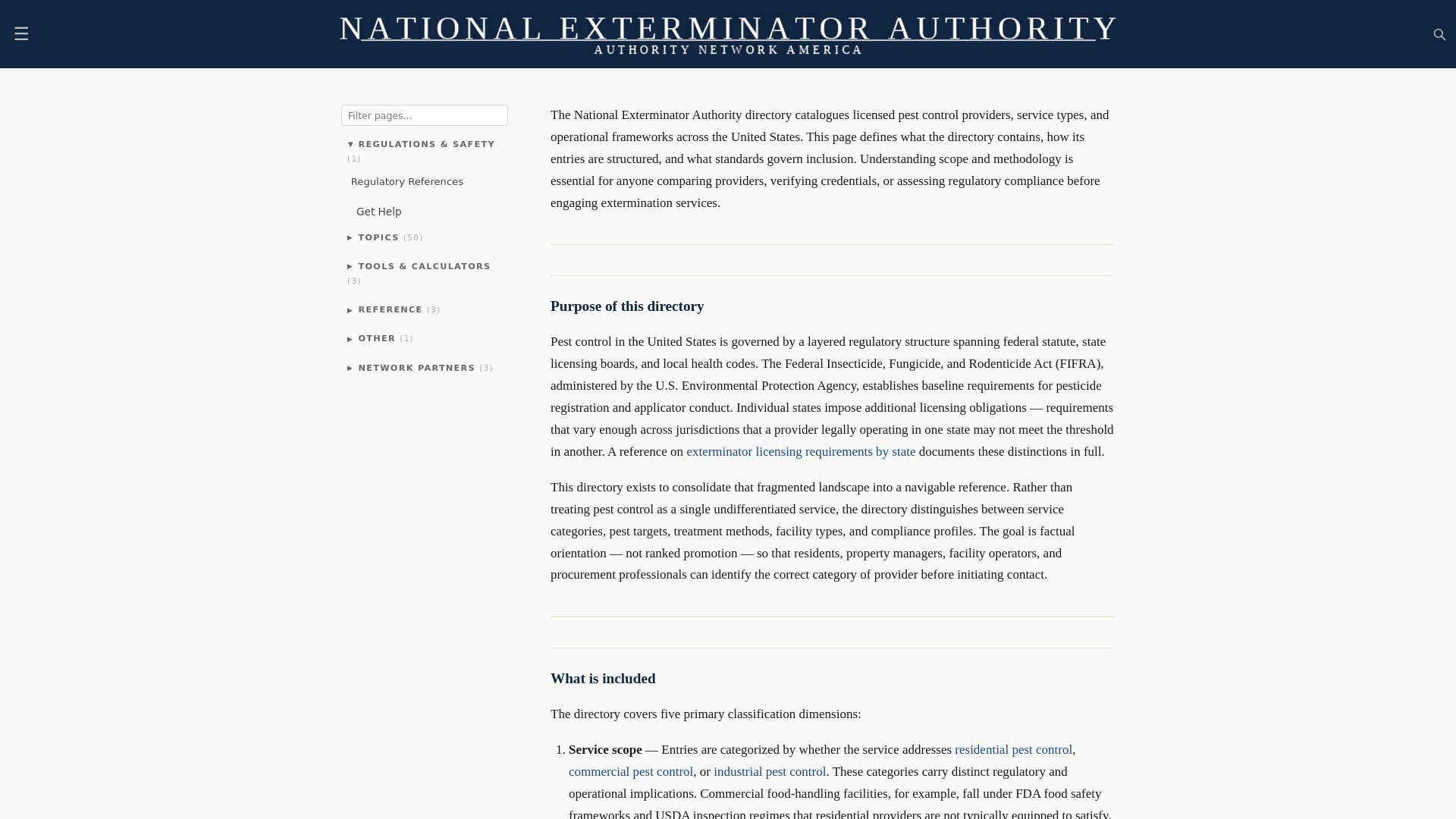 website screenshot of https://nationalexterminatorauthority.com