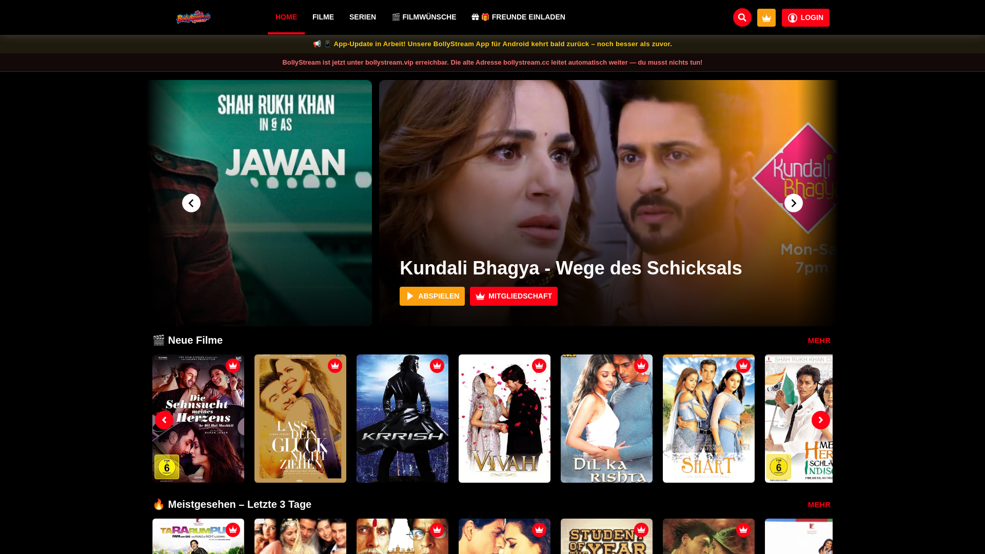 website screenshot of https://bollystream.vip