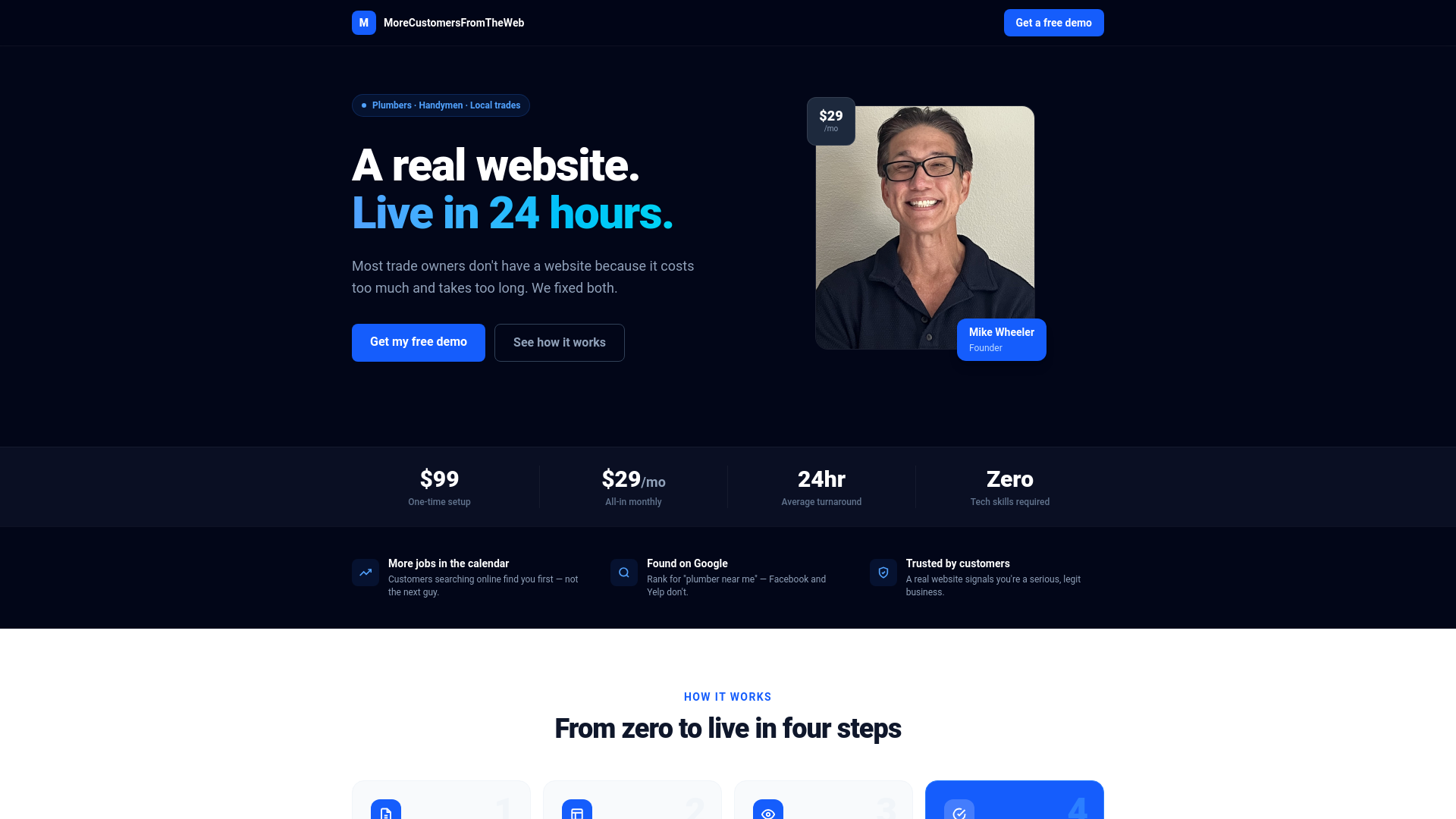 website screenshot of https://morecustomersfromtheweb.com/