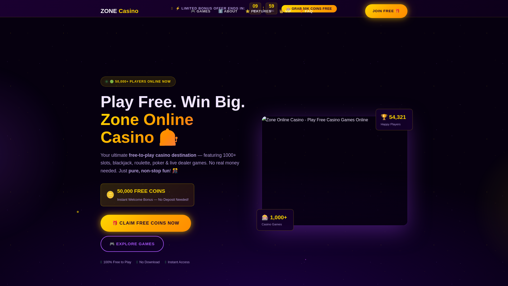 website screenshot of https://zoneonlinecasino.us/