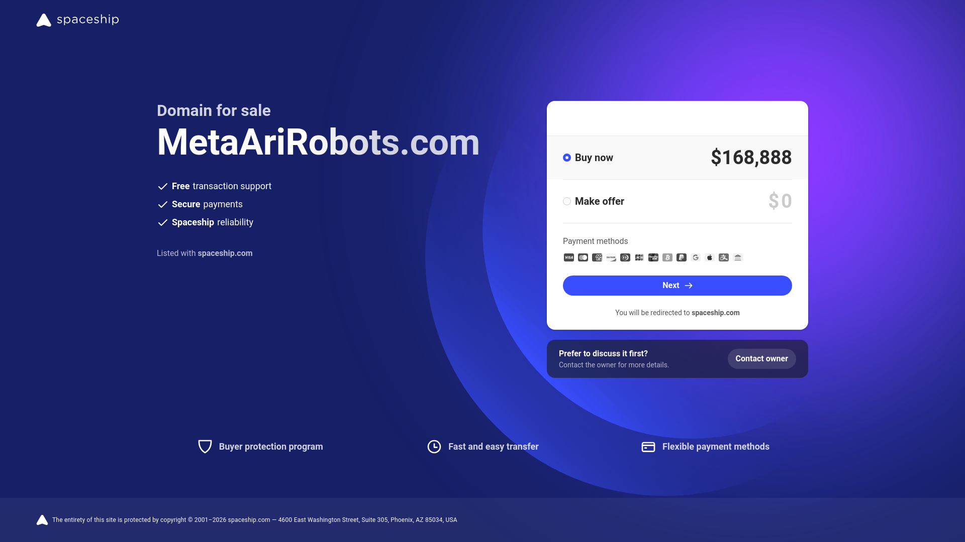 website screenshot of https://metaarirobots.com/