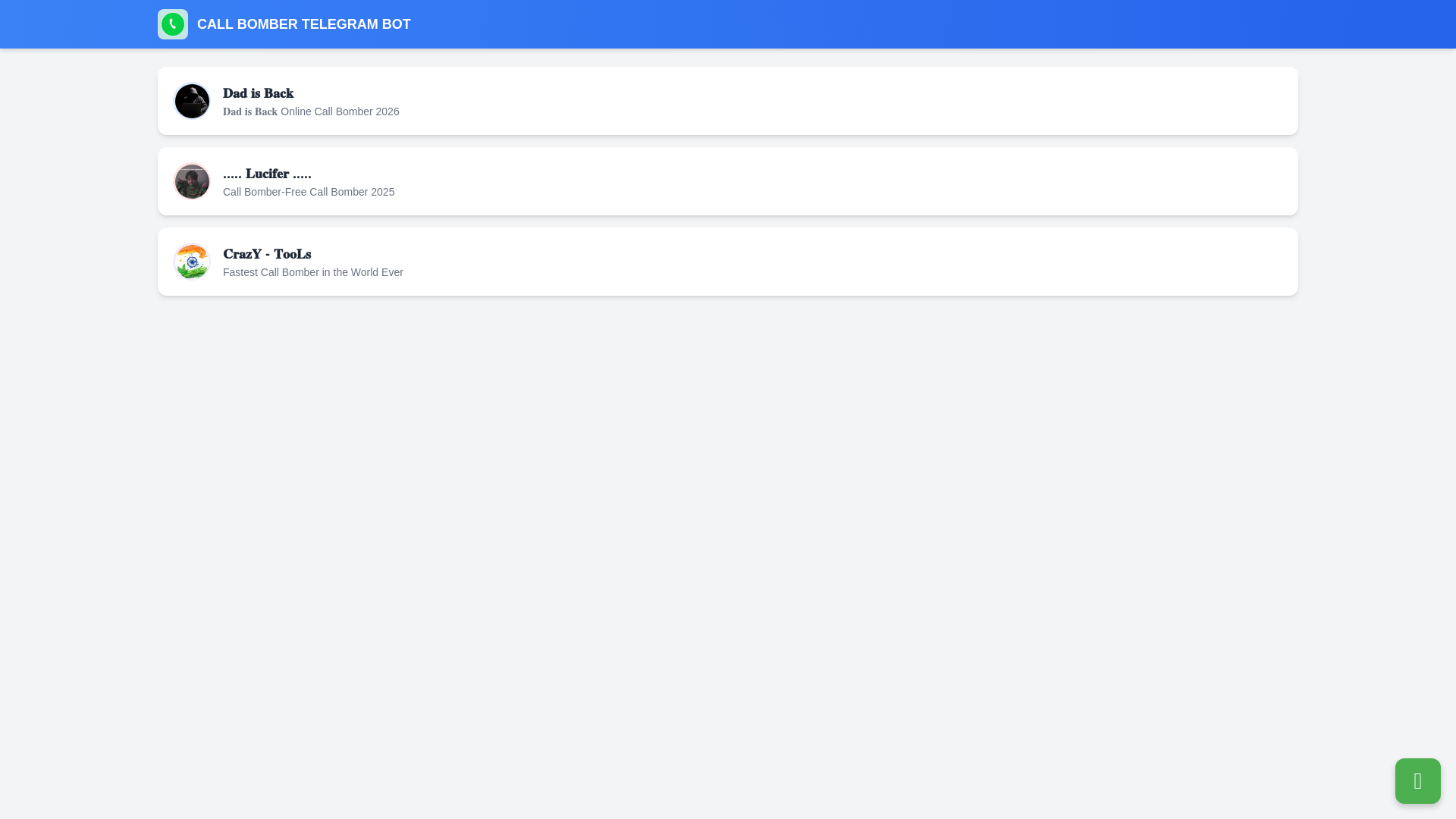 website screenshot of https://callbomberbot.in/