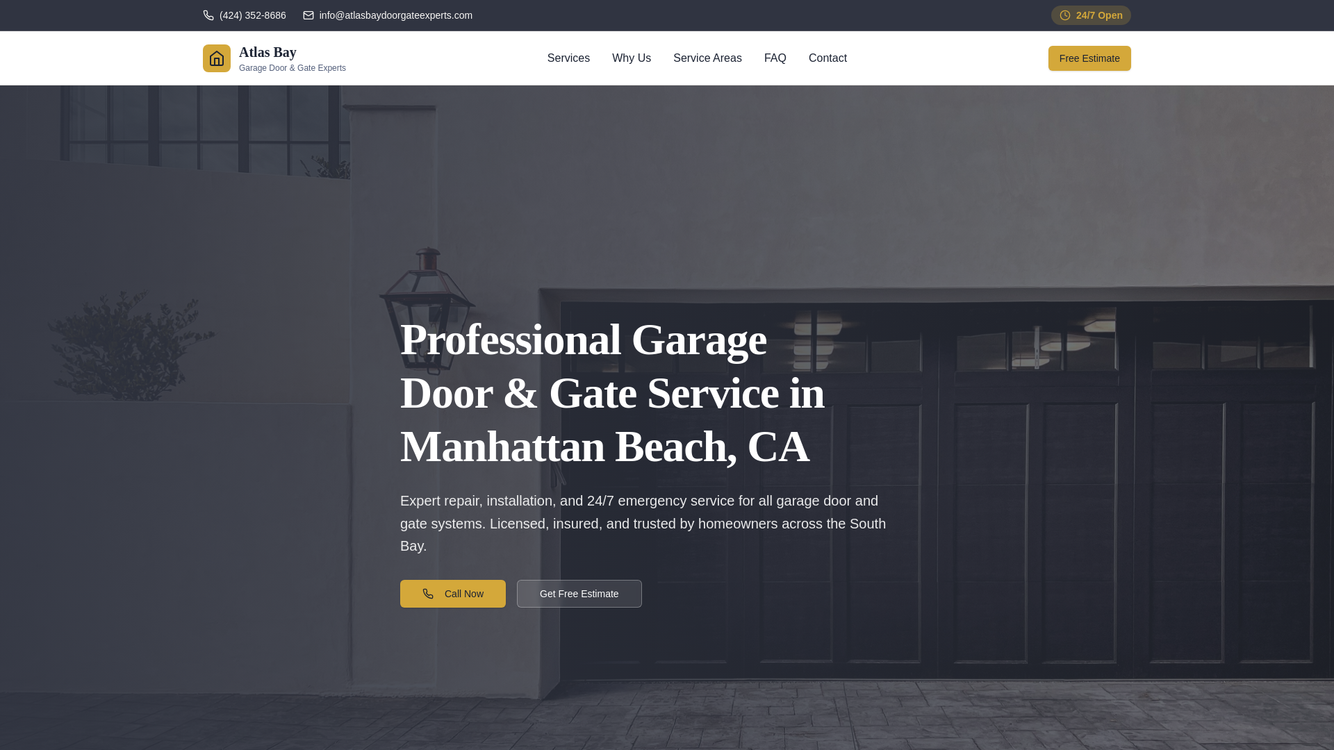 website screenshot of https://atlasbaydoorgateexperts.com/