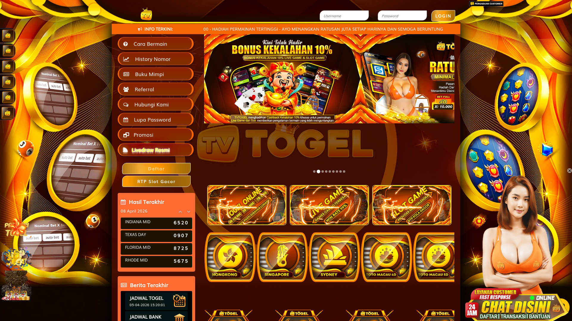 website screenshot of https://tvtogelfree.online