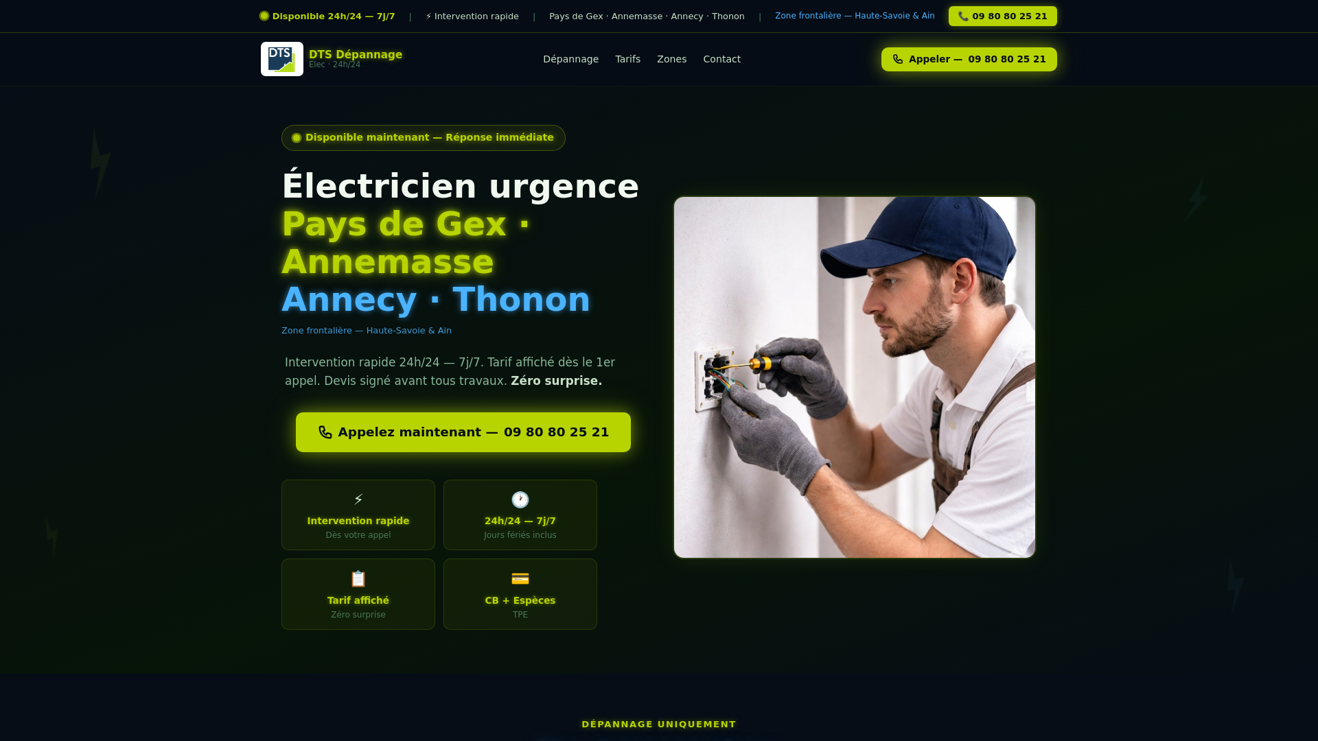 website screenshot of https://dts-depannage.fr/