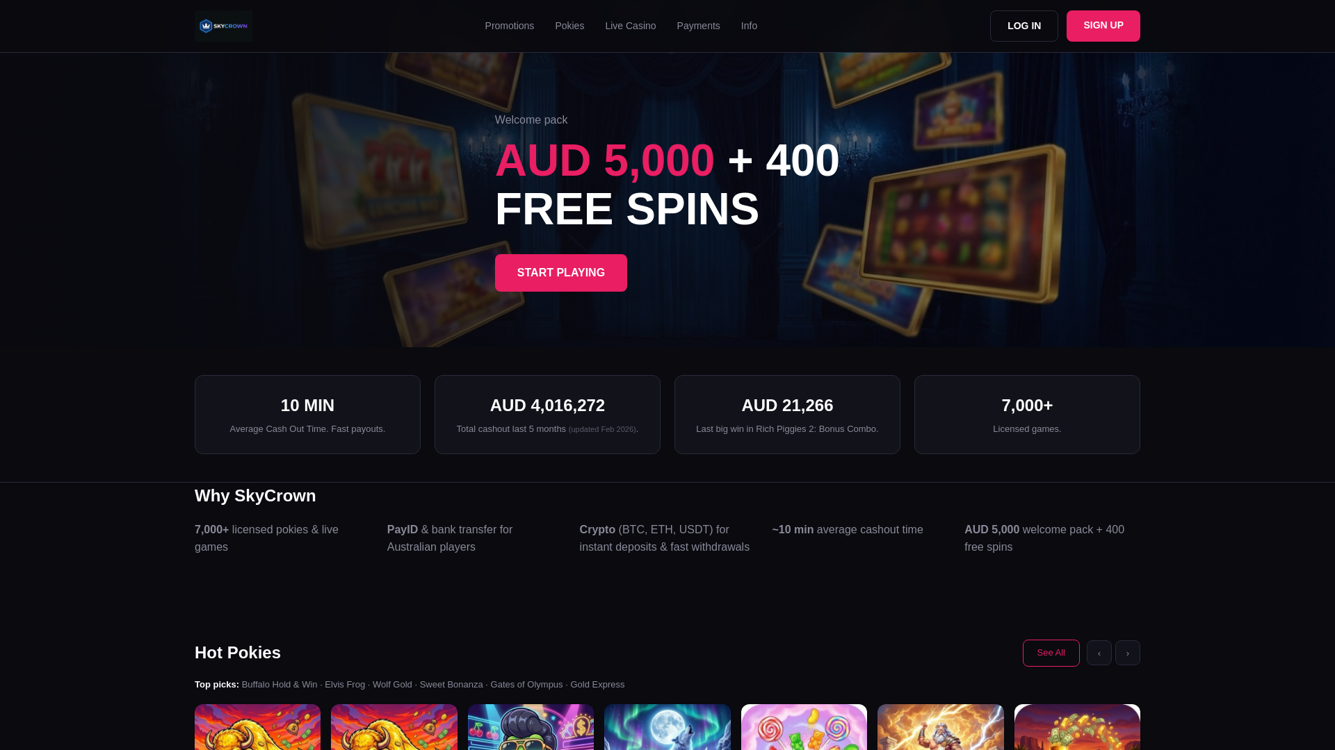 website screenshot of https://skycrowns-casino.net/