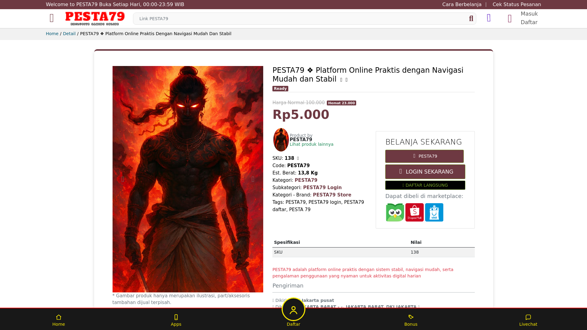 website screenshot of https://pesta79.net