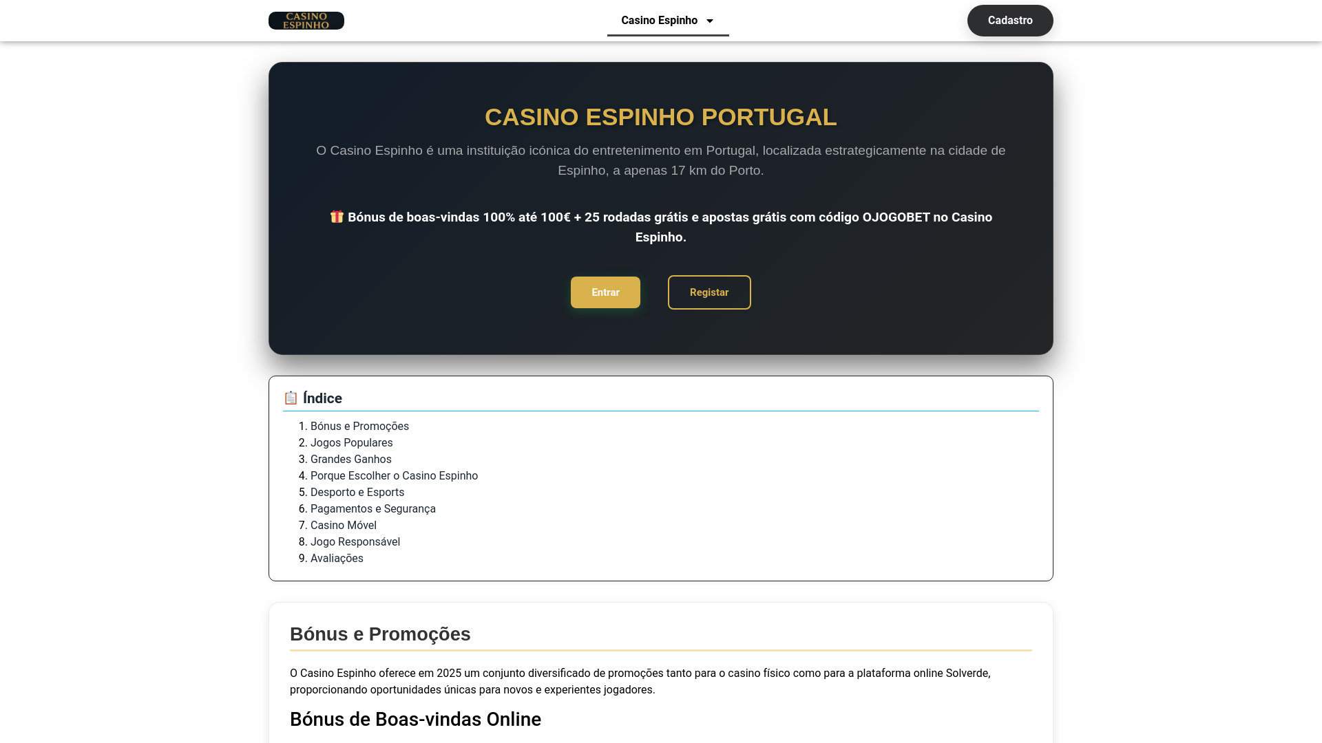 website screenshot of https://casinoespinhopt.com/