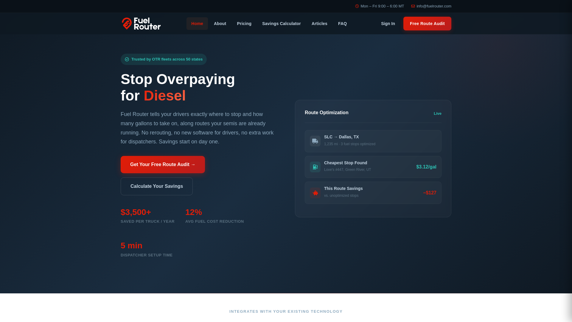 website screenshot of https://ultrafuelrouter.com