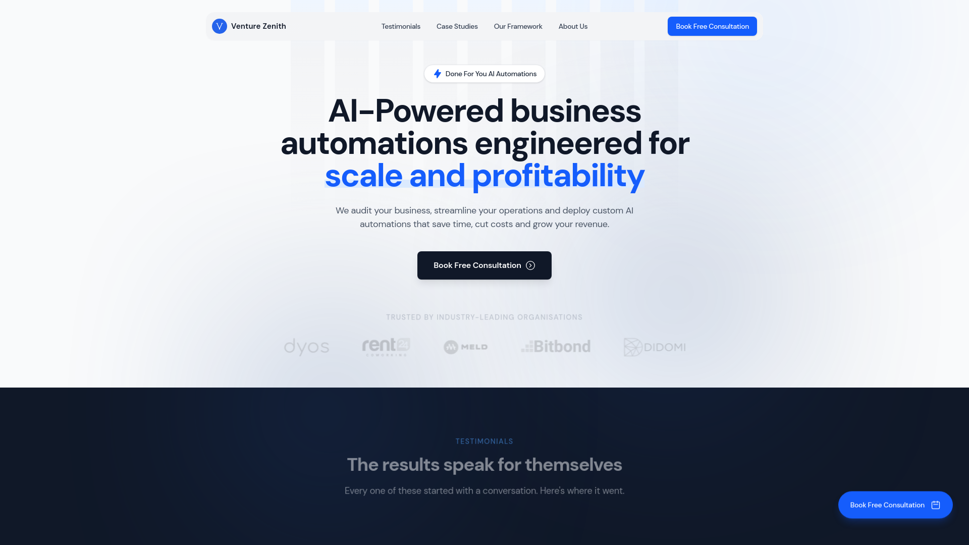 website screenshot of https://venture-zenith.com