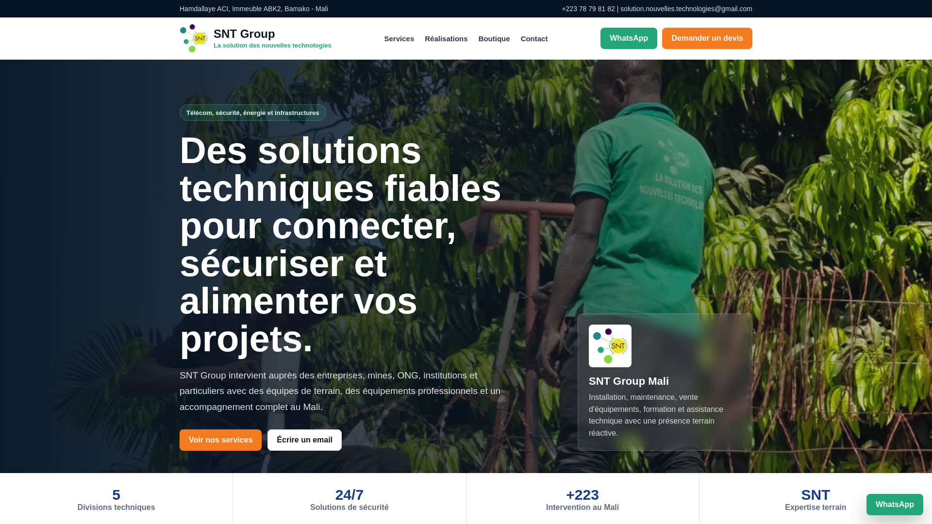 website screenshot of https://sntgroupmali.com/