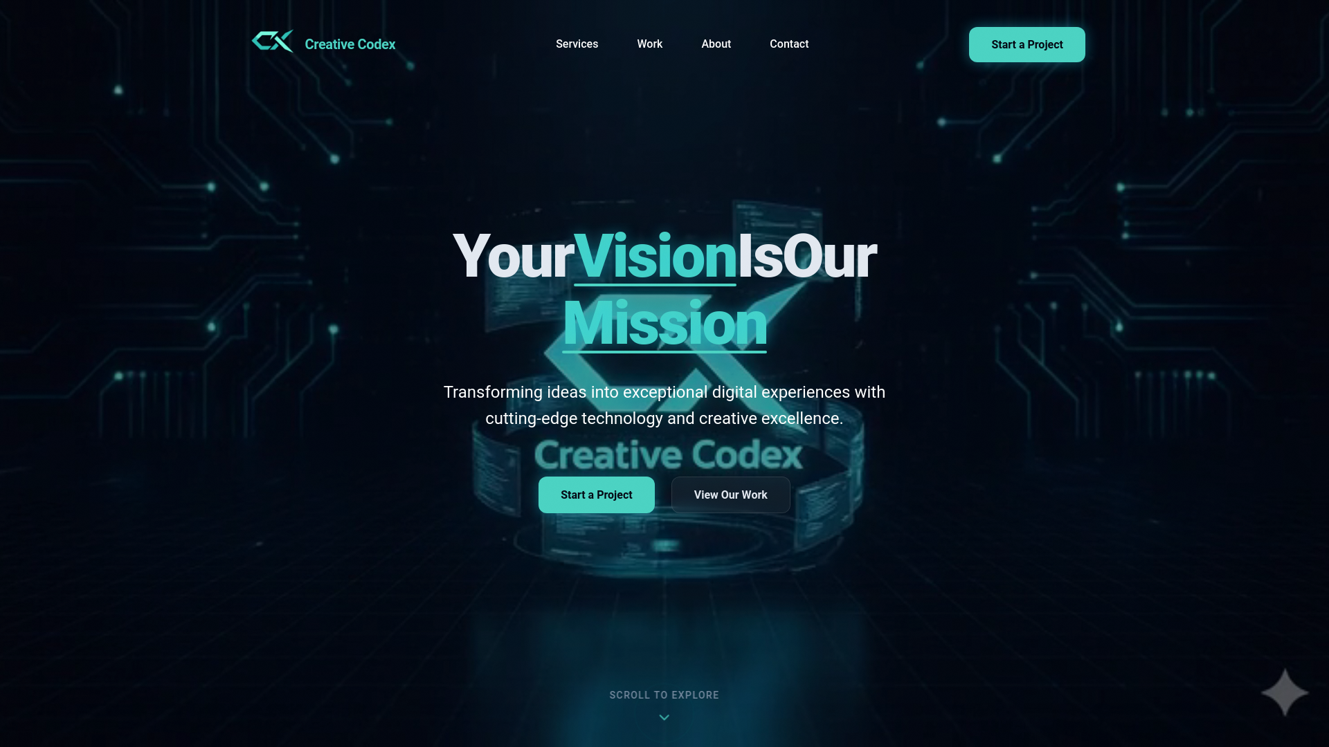 website screenshot of https://creativecodex.co.za/