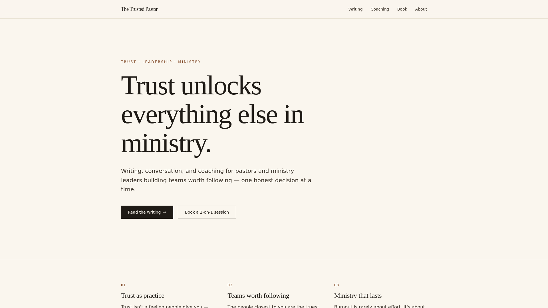 website screenshot of https://thetrustedpastor.com/