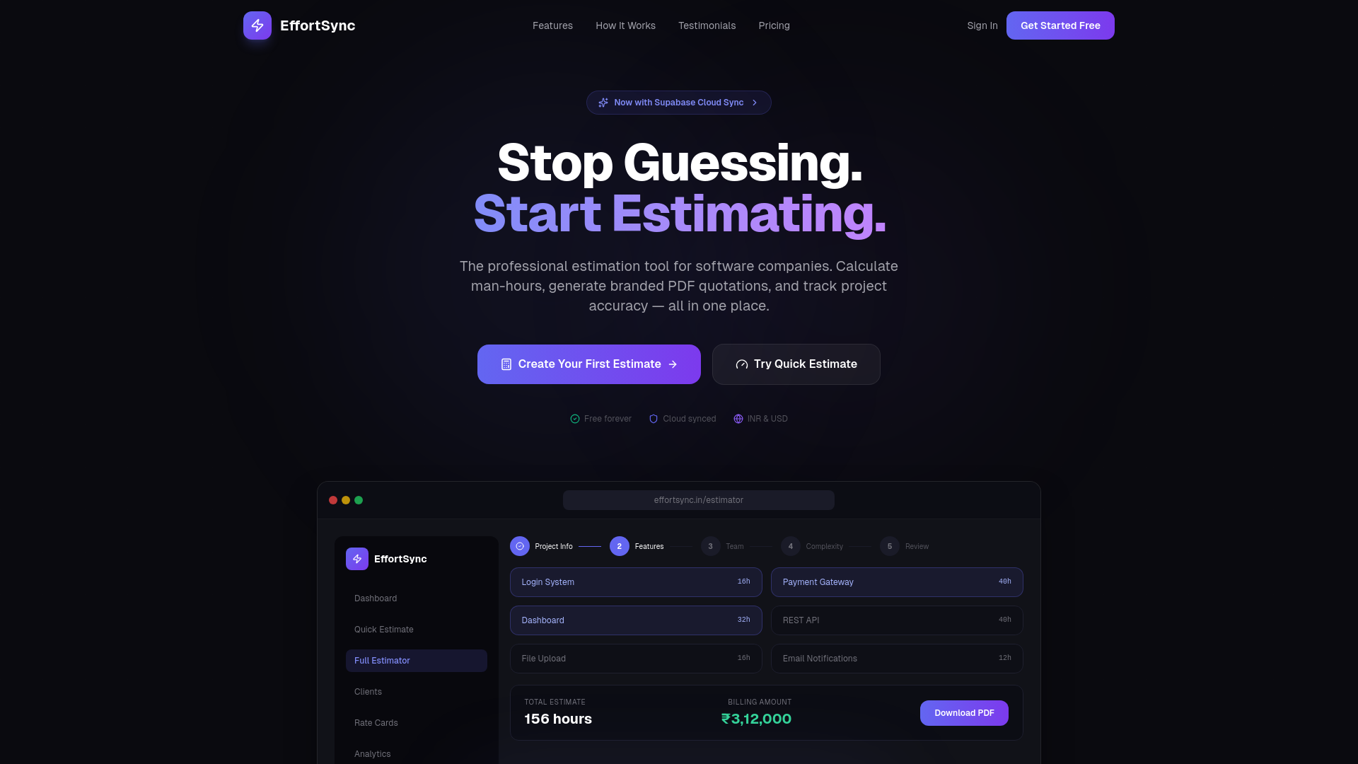 website screenshot of https://effortsync.in/