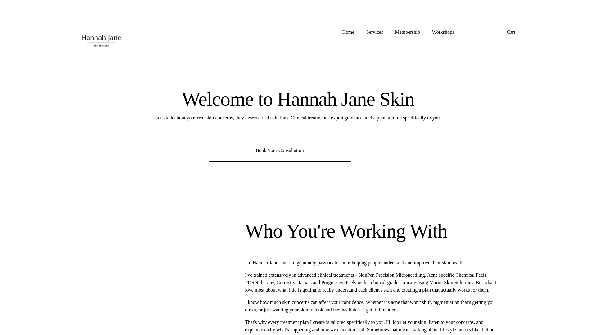 website screenshot of https://hannahjaneskin.co.uk/