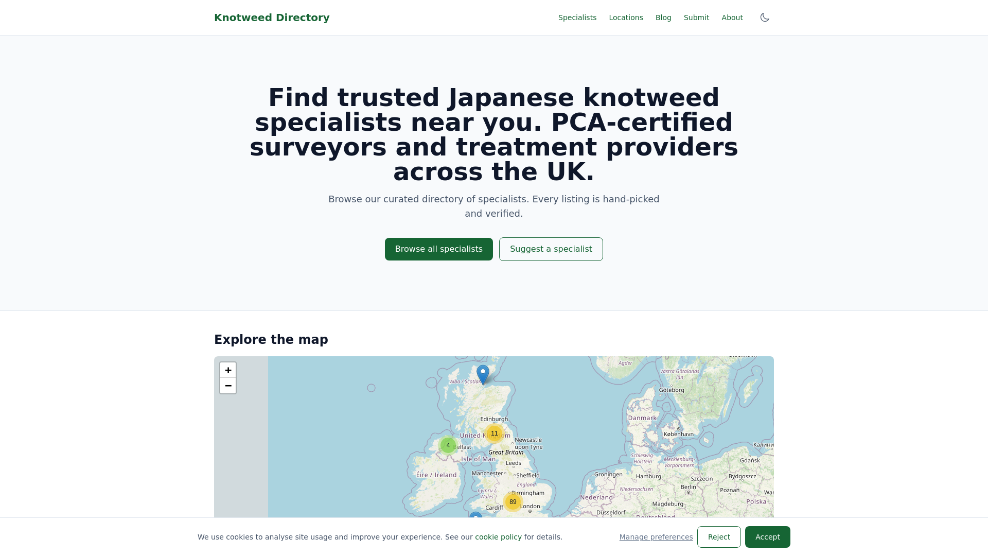 website screenshot of https://knotweeddirectory.co.uk/