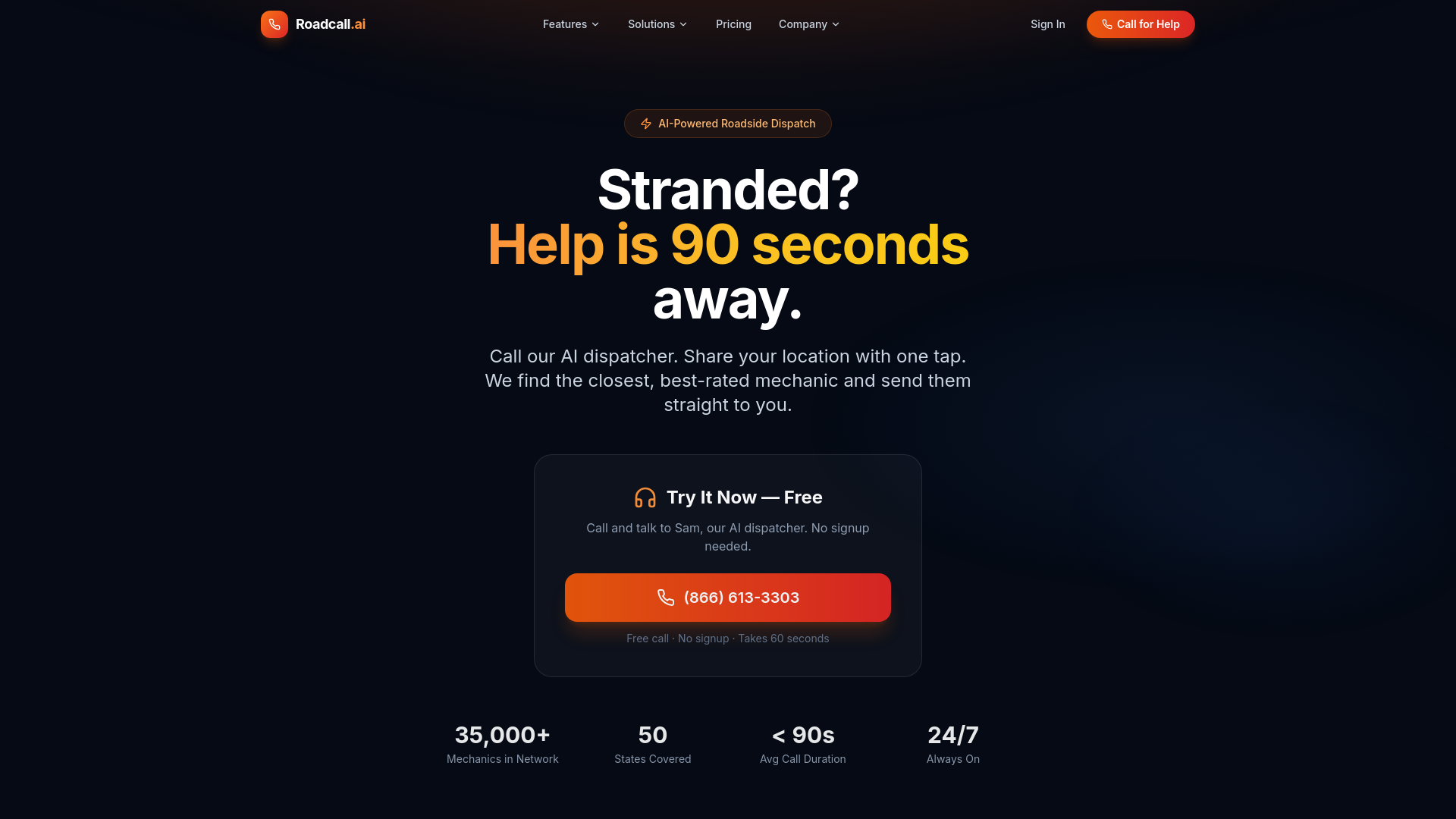 website screenshot of https://roadcall.ai/