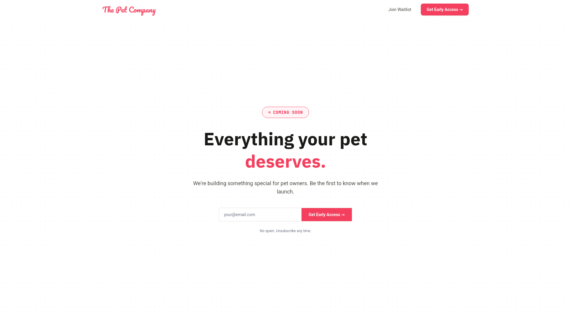 website screenshot of https://thepetcompany.love/
