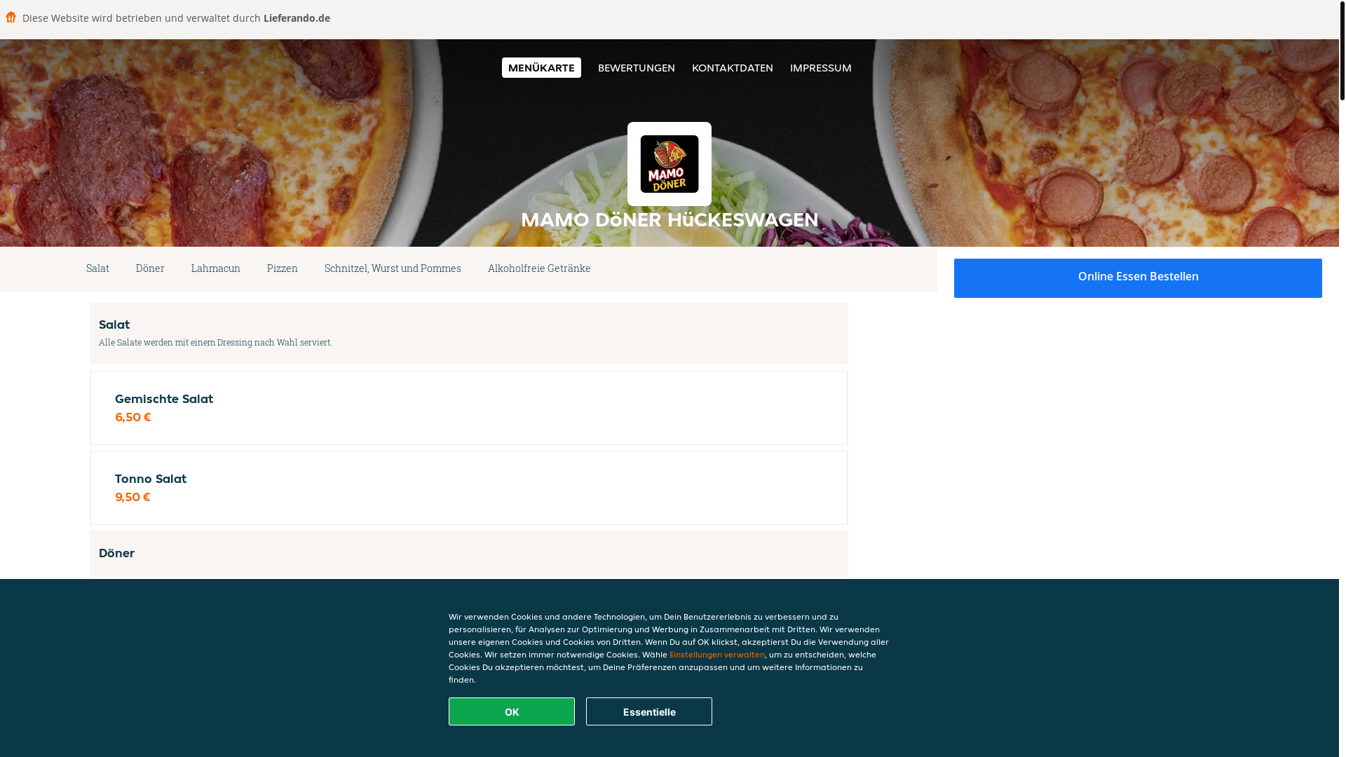 website screenshot of https://mamodoner-huckeswagen.de/