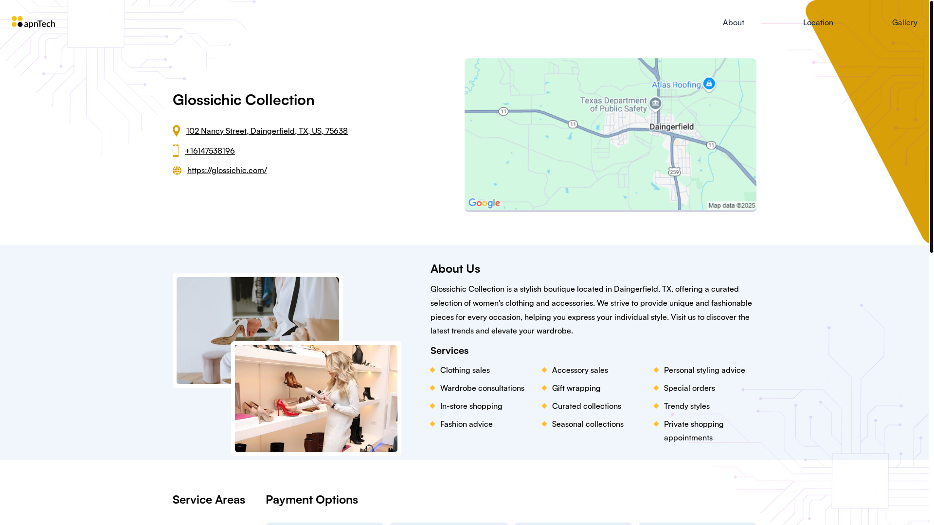 website screenshot of https://glossichiccollection.online/
