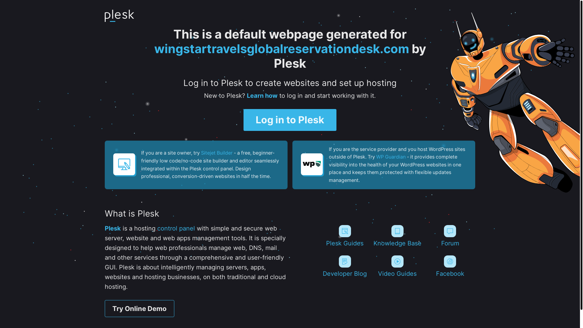 website screenshot of https://wingstartravelsglobalreservationdesk.com/