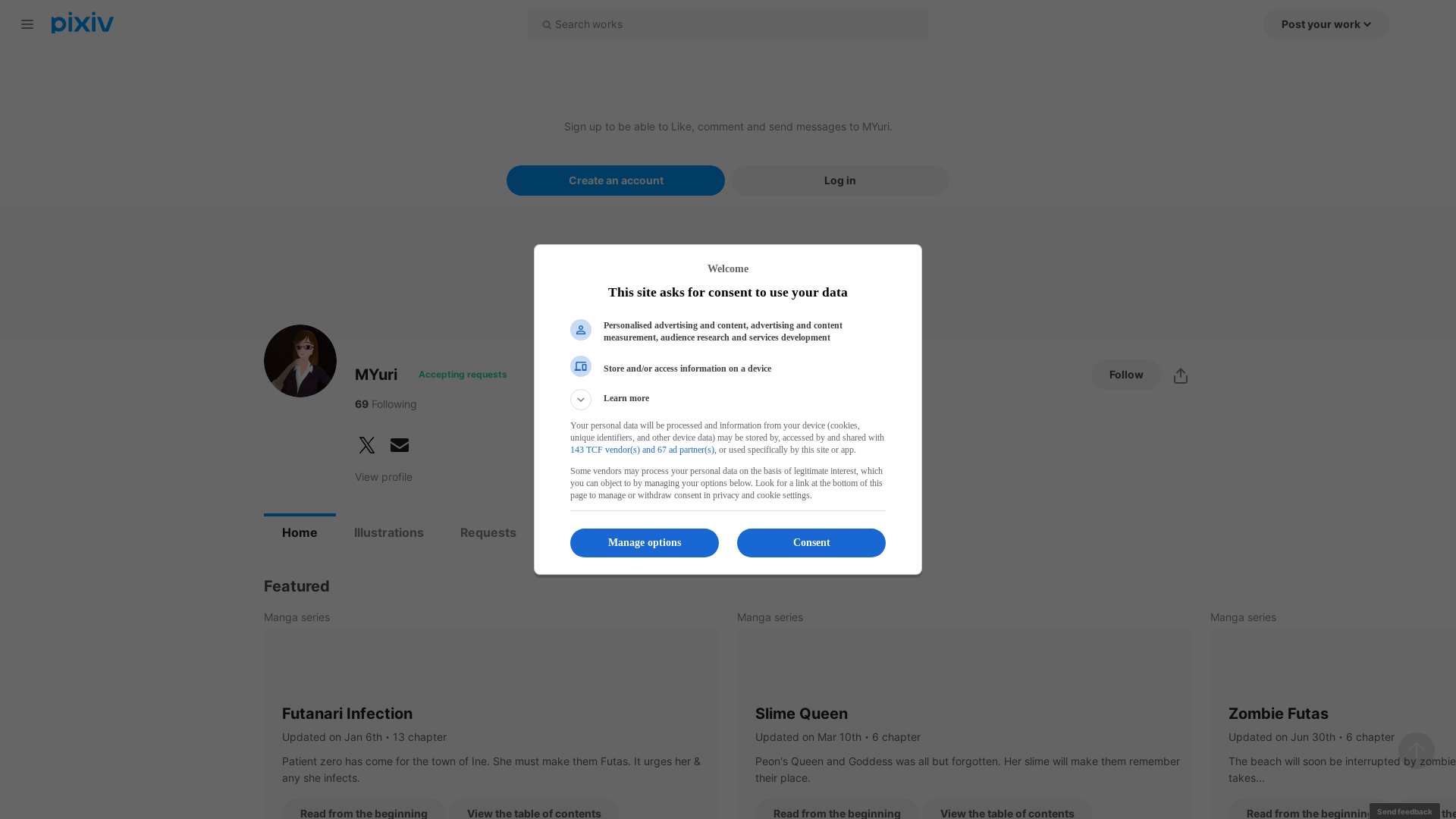 website screenshot of https://www.pixiv.net/en/users/87376310