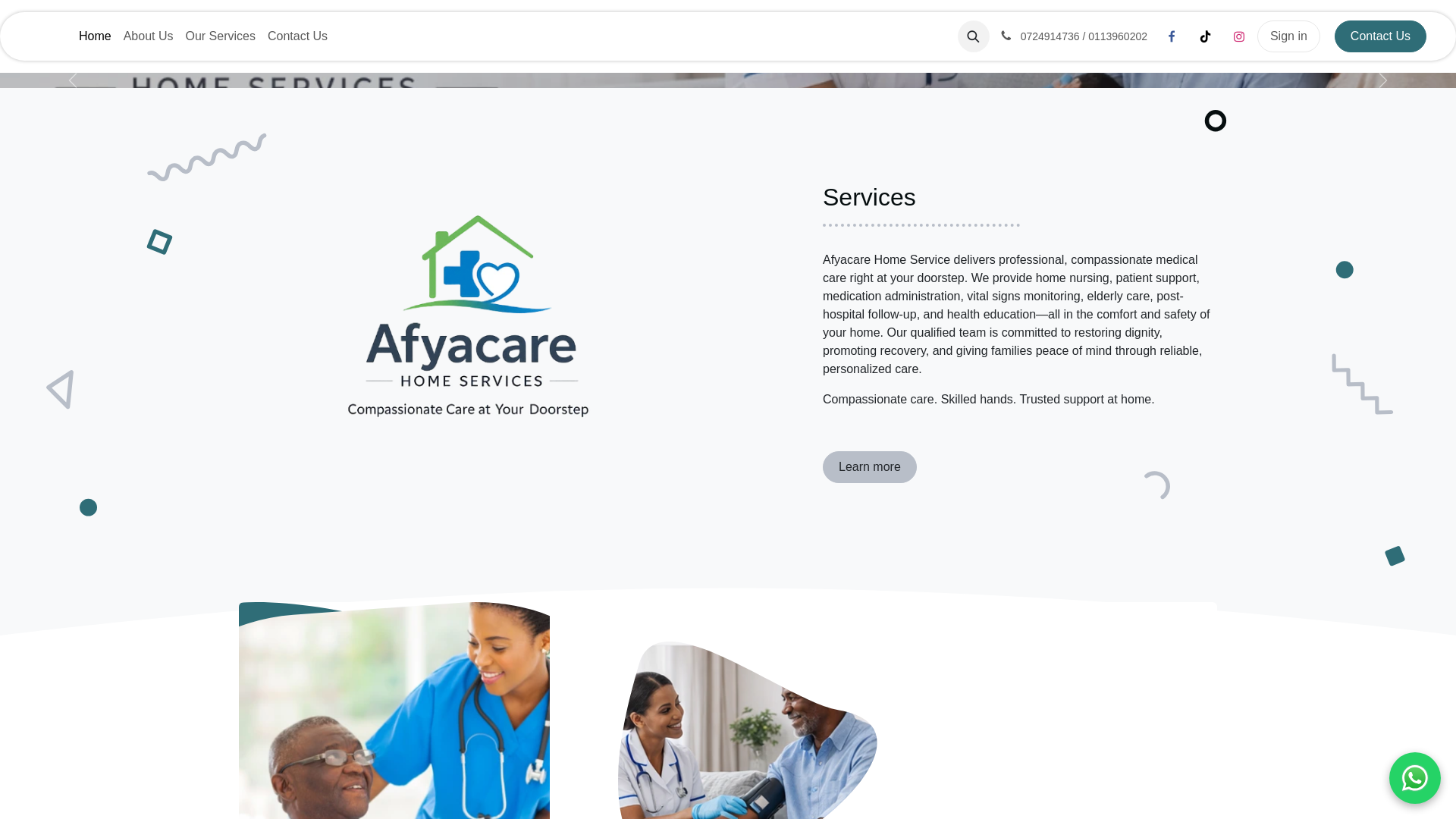website screenshot of https://afyacarehomeservices.com