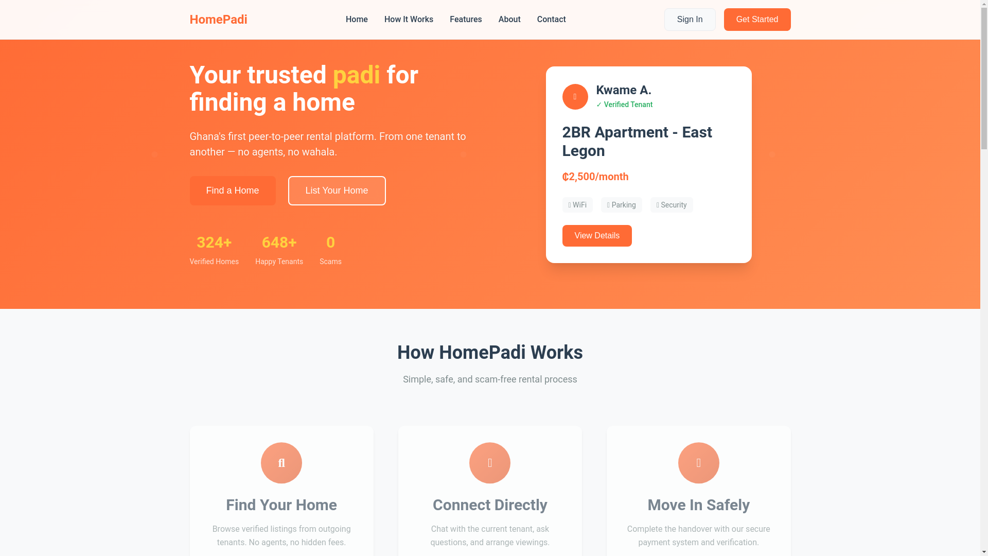 website screenshot of https://homepadi.app/