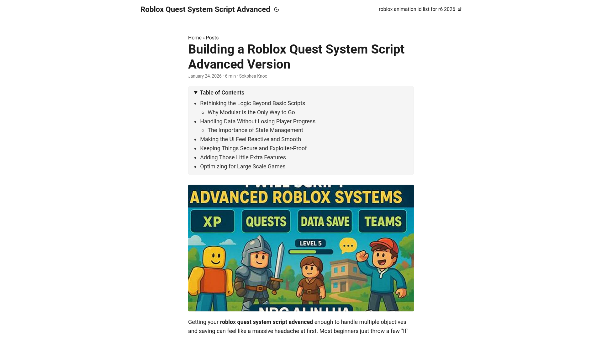 website screenshot of https://roblox-quest-system-script-advanced.pages.dev/