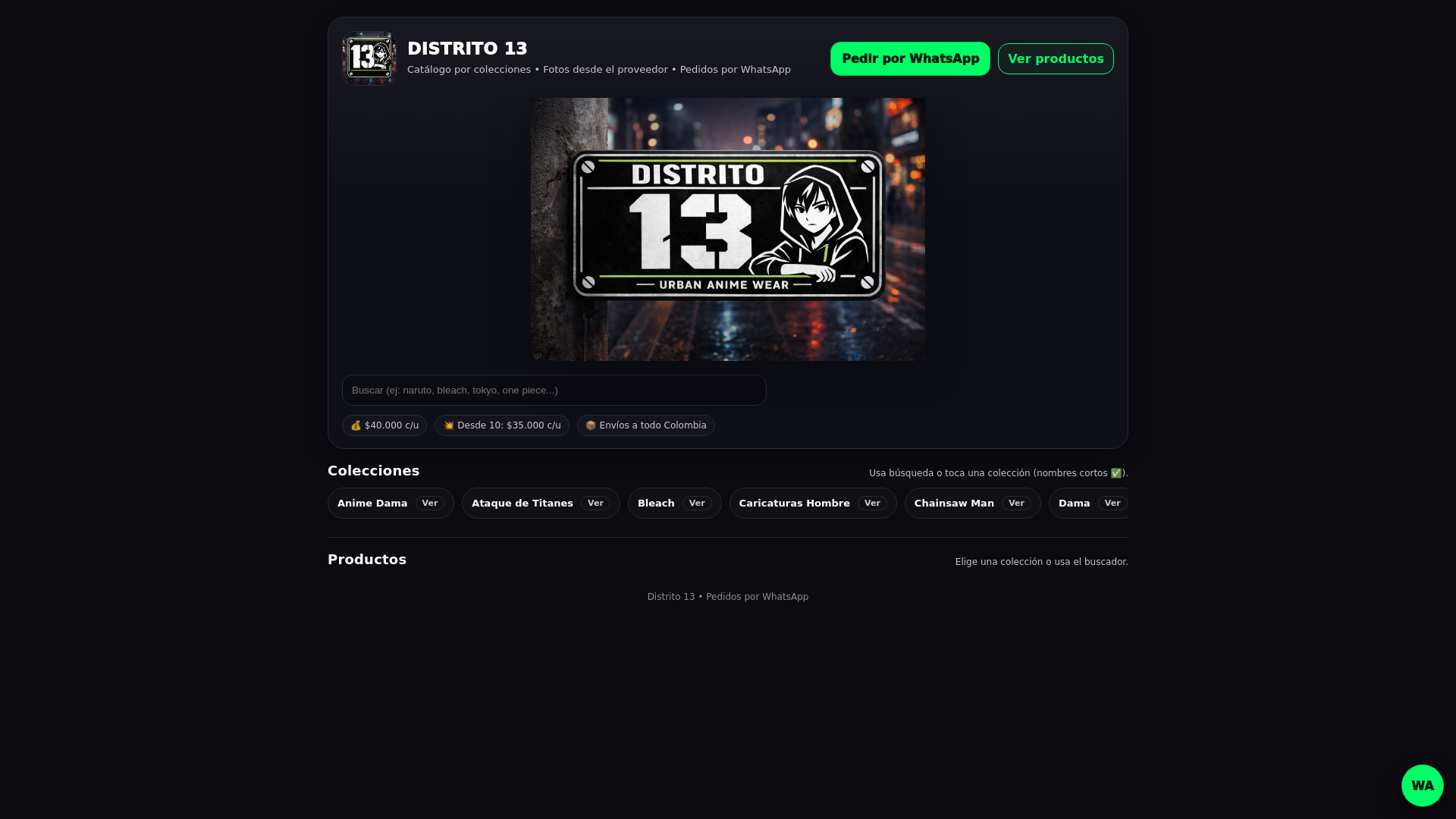website screenshot of https://distrito13.com.co