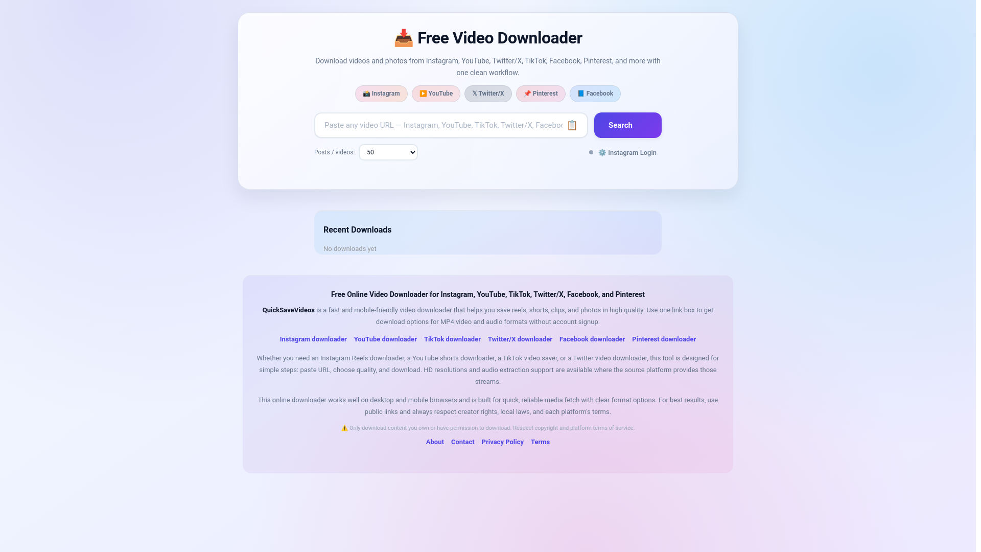 website screenshot of https://quicksavevideos.com/