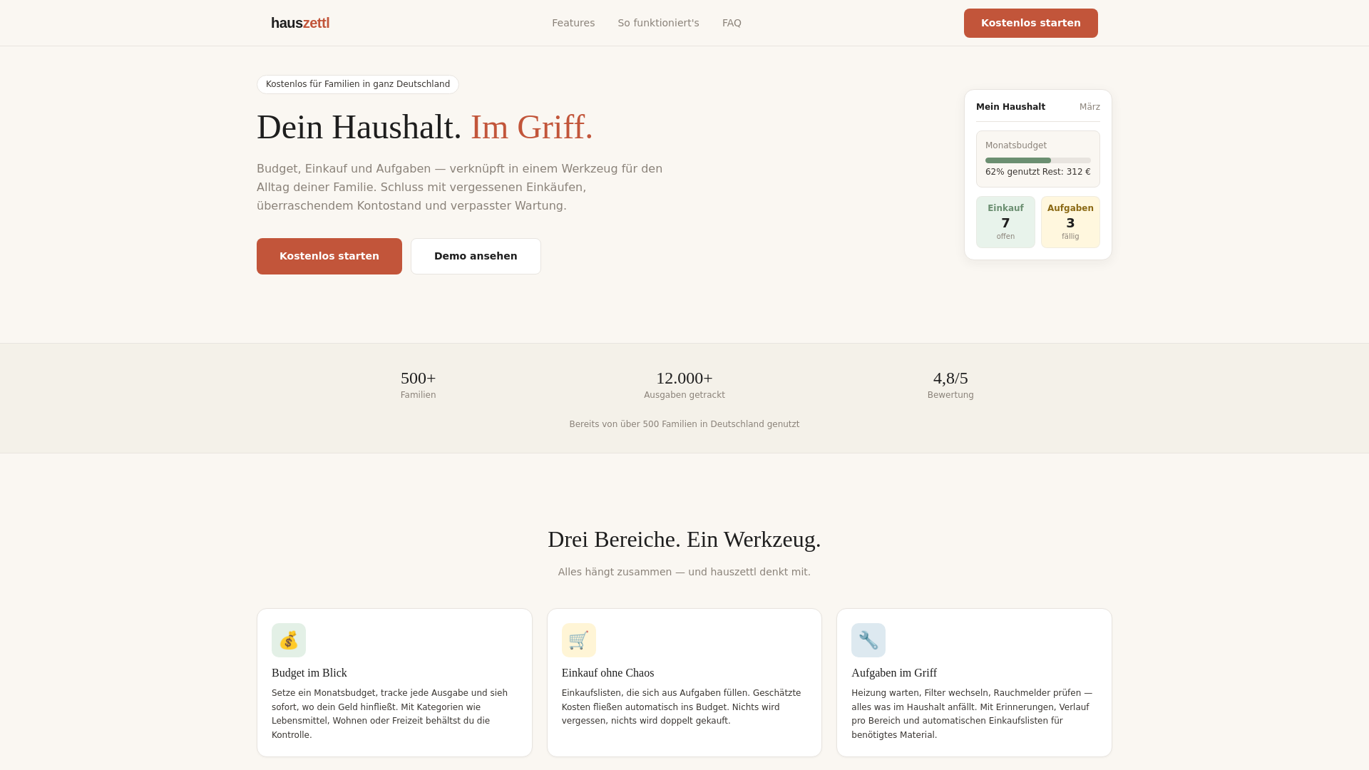 website screenshot of https://hauszettl.de/